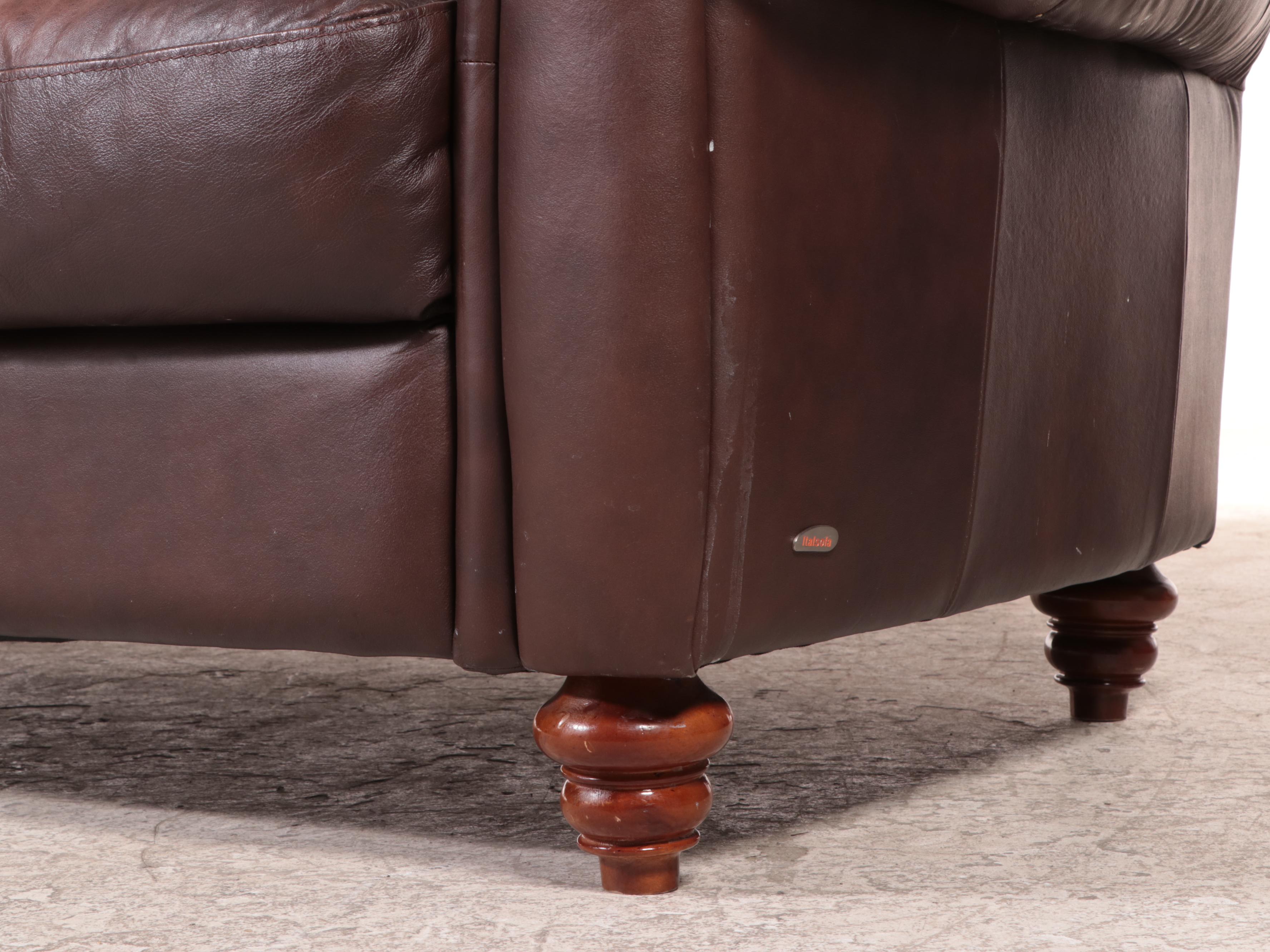 Italsofa Italian Leather-Upholstered Roll-Arm Sofa