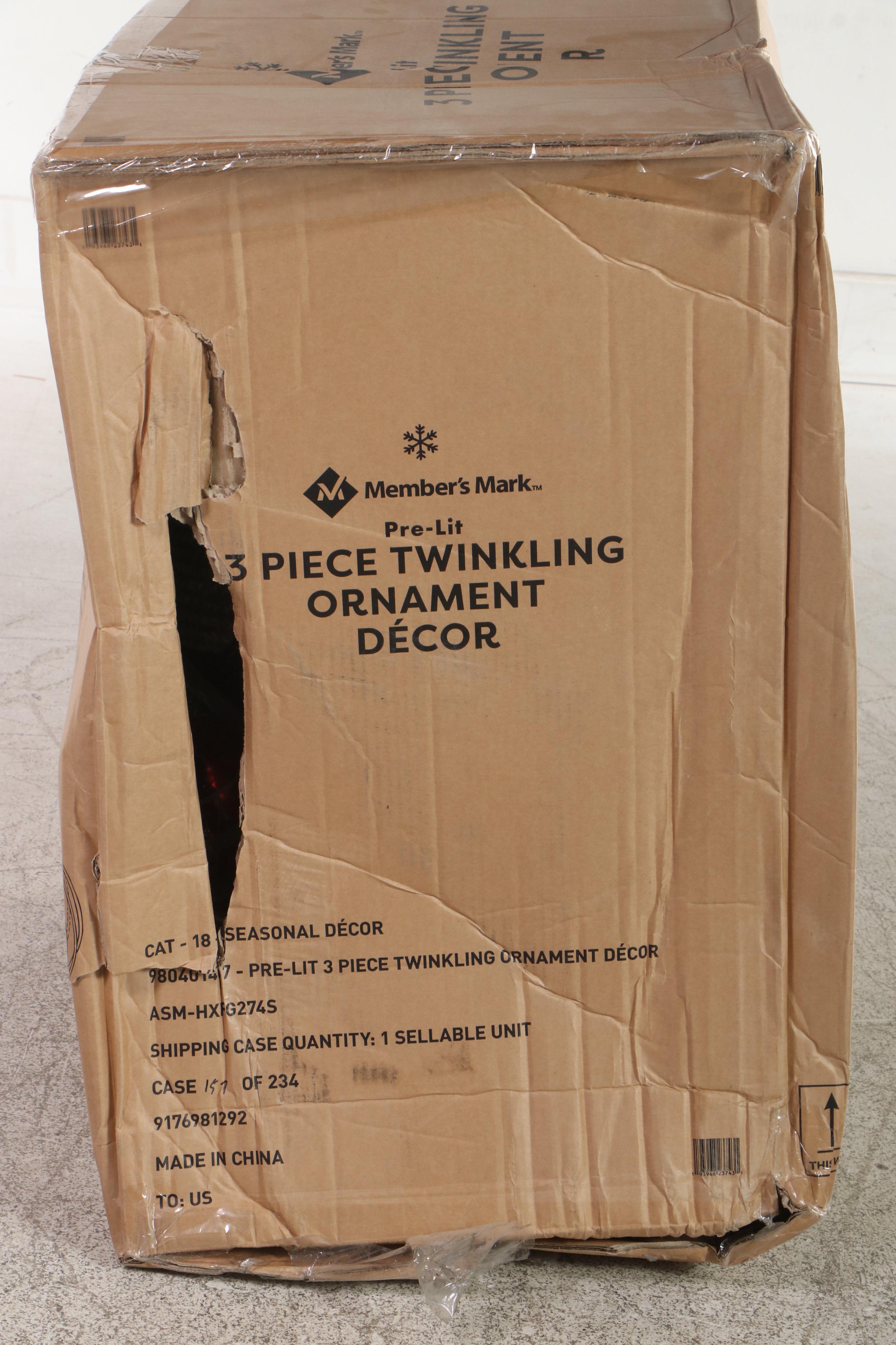 Member's Mark Pre-Lit Three-Piece Twinkling Ornament Décor