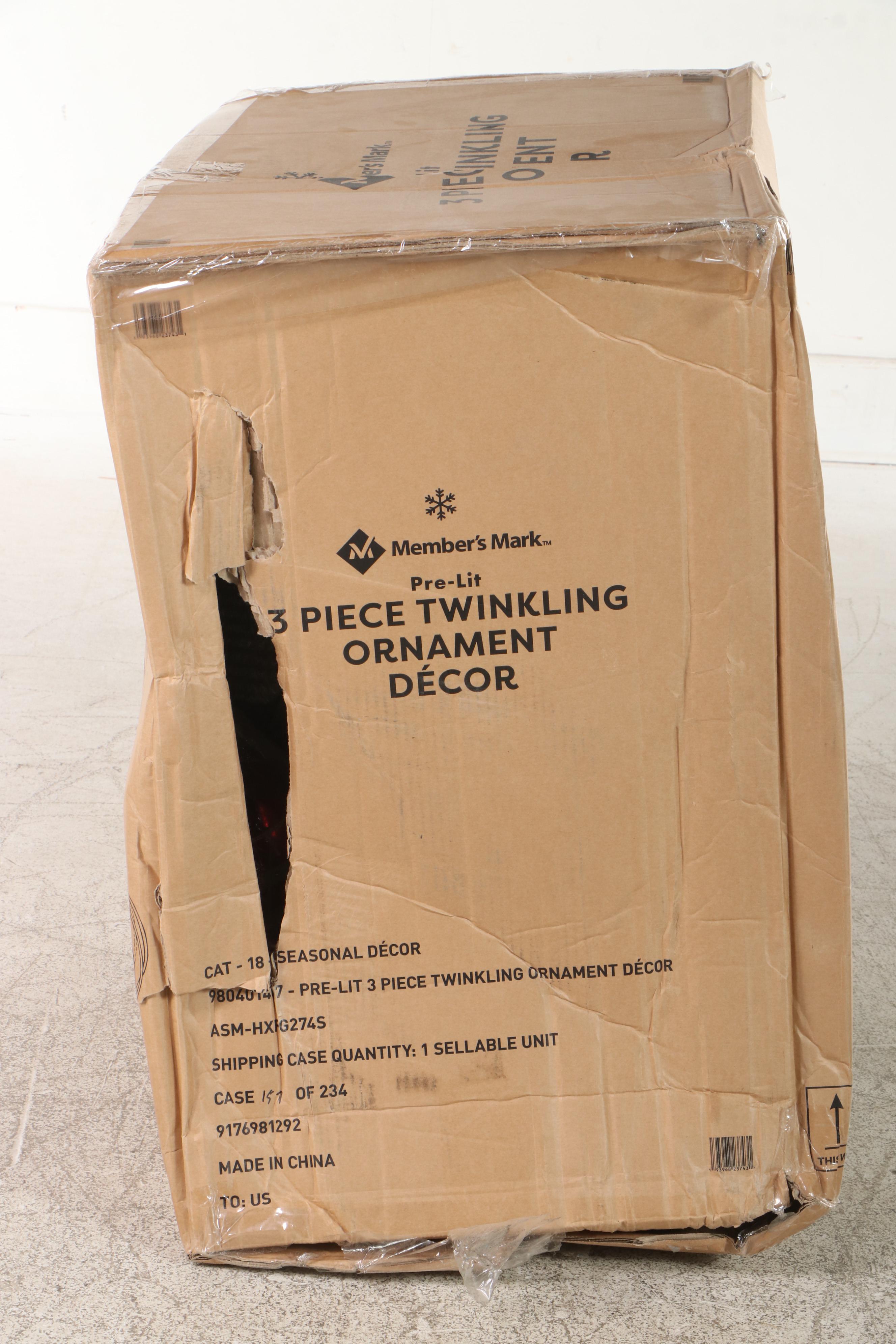 Member's Mark Pre-Lit Three-Piece Twinkling Ornament Décor