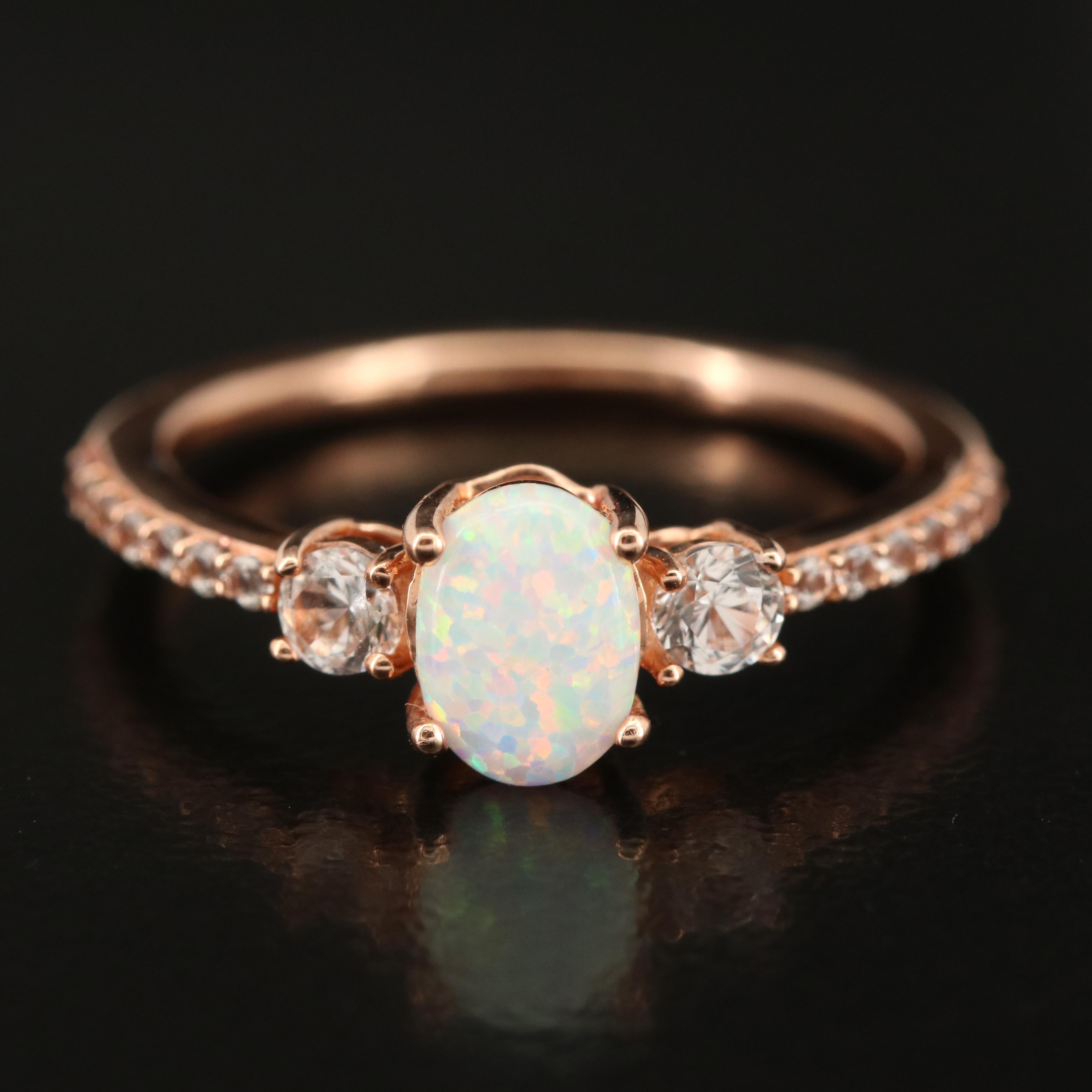 10K Rose Gold Opal and Sapphire Ring