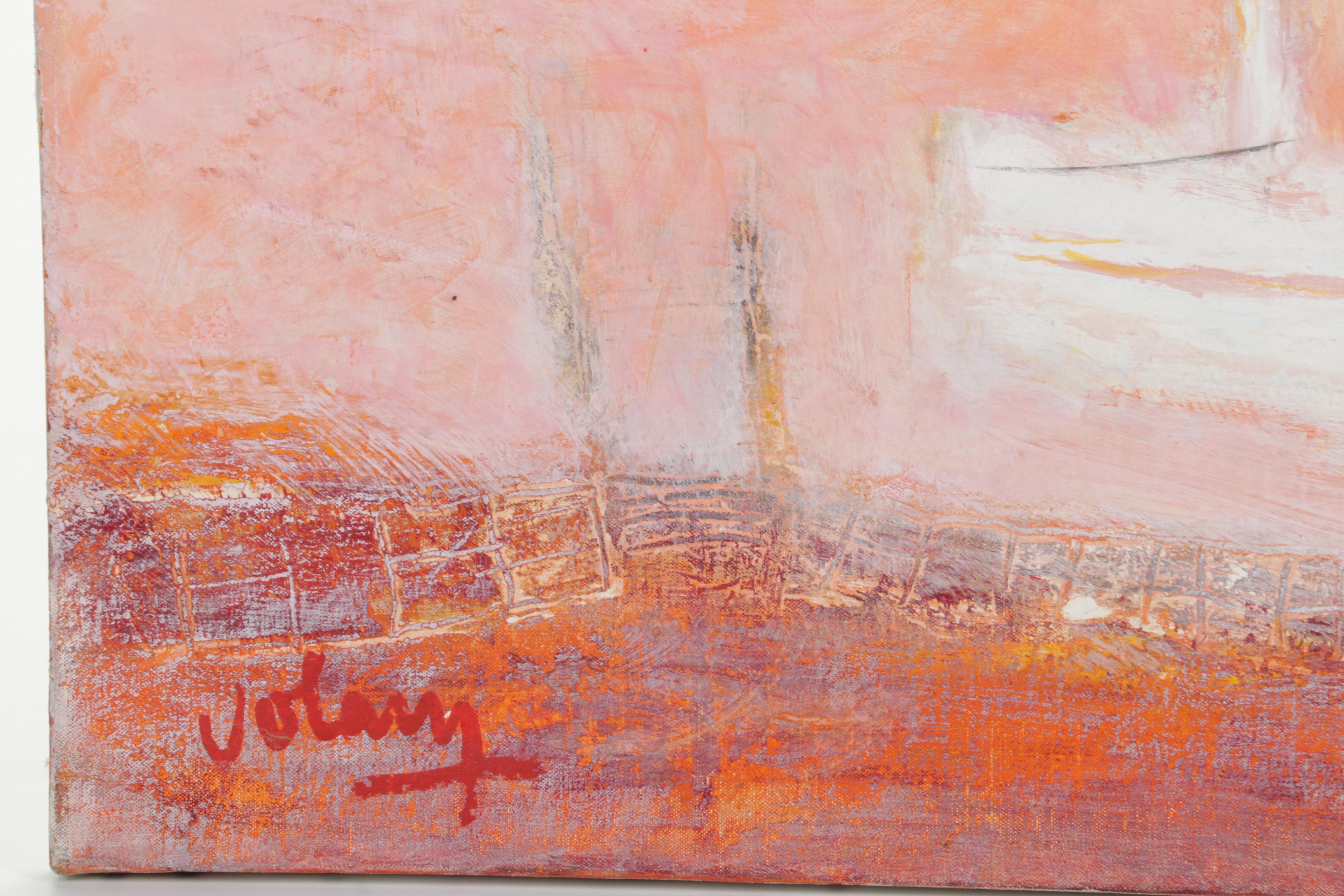 Jean Volang Maritime Mixed Media Painting "Boats 4"