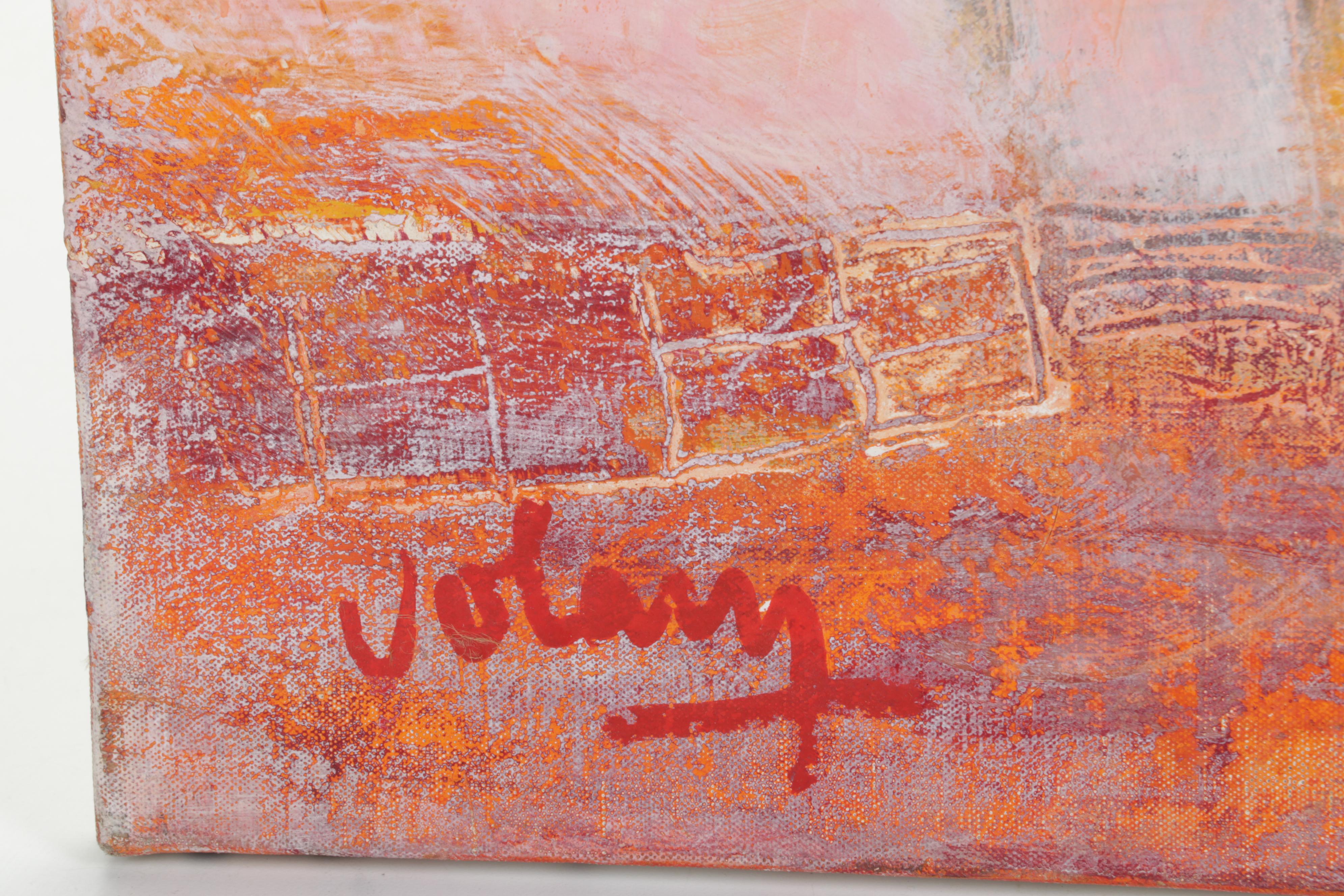 Jean Volang Maritime Mixed Media Painting "Boats 4"