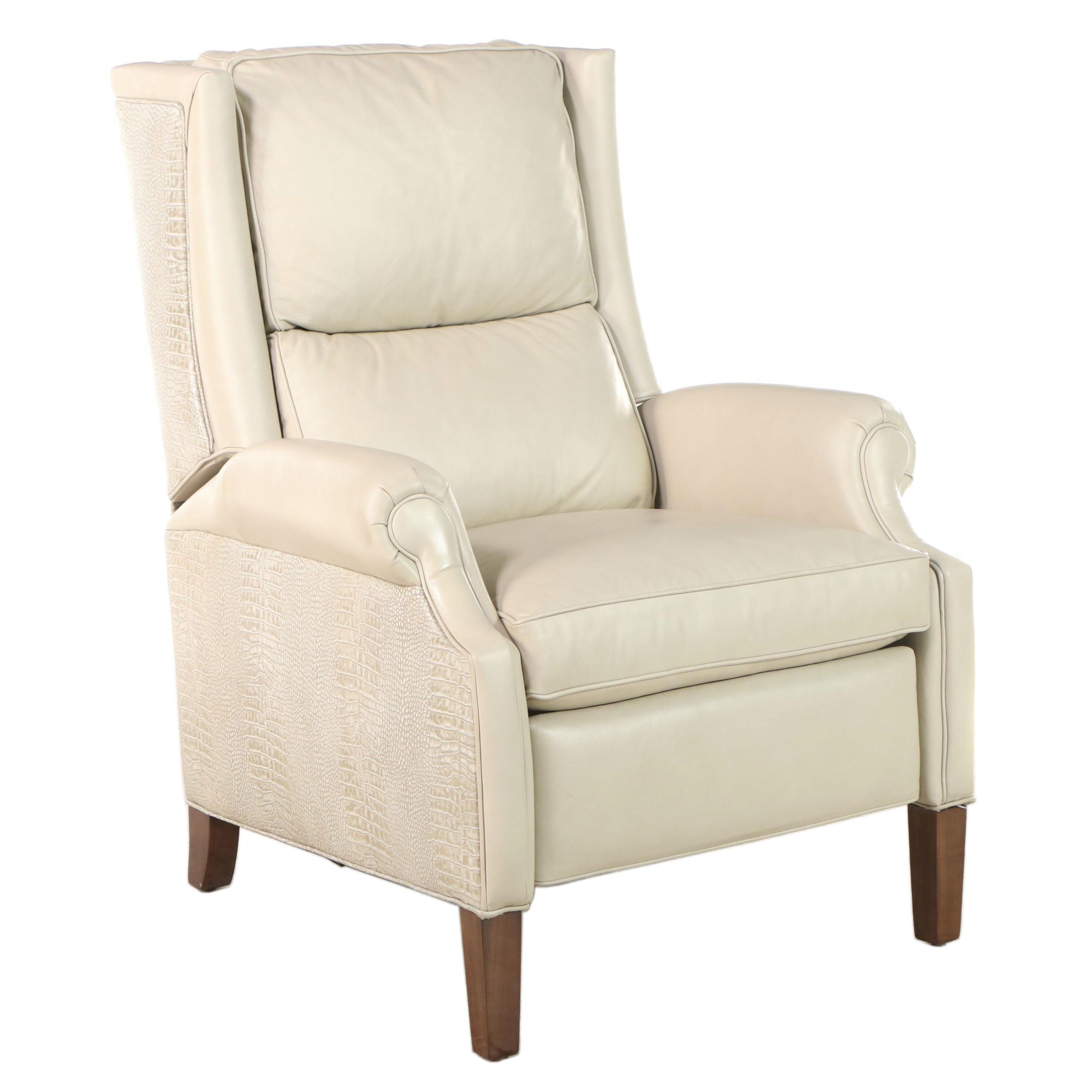 Hancock & Moore Leather and Alligator-Embossed Leather Wingback Recliner