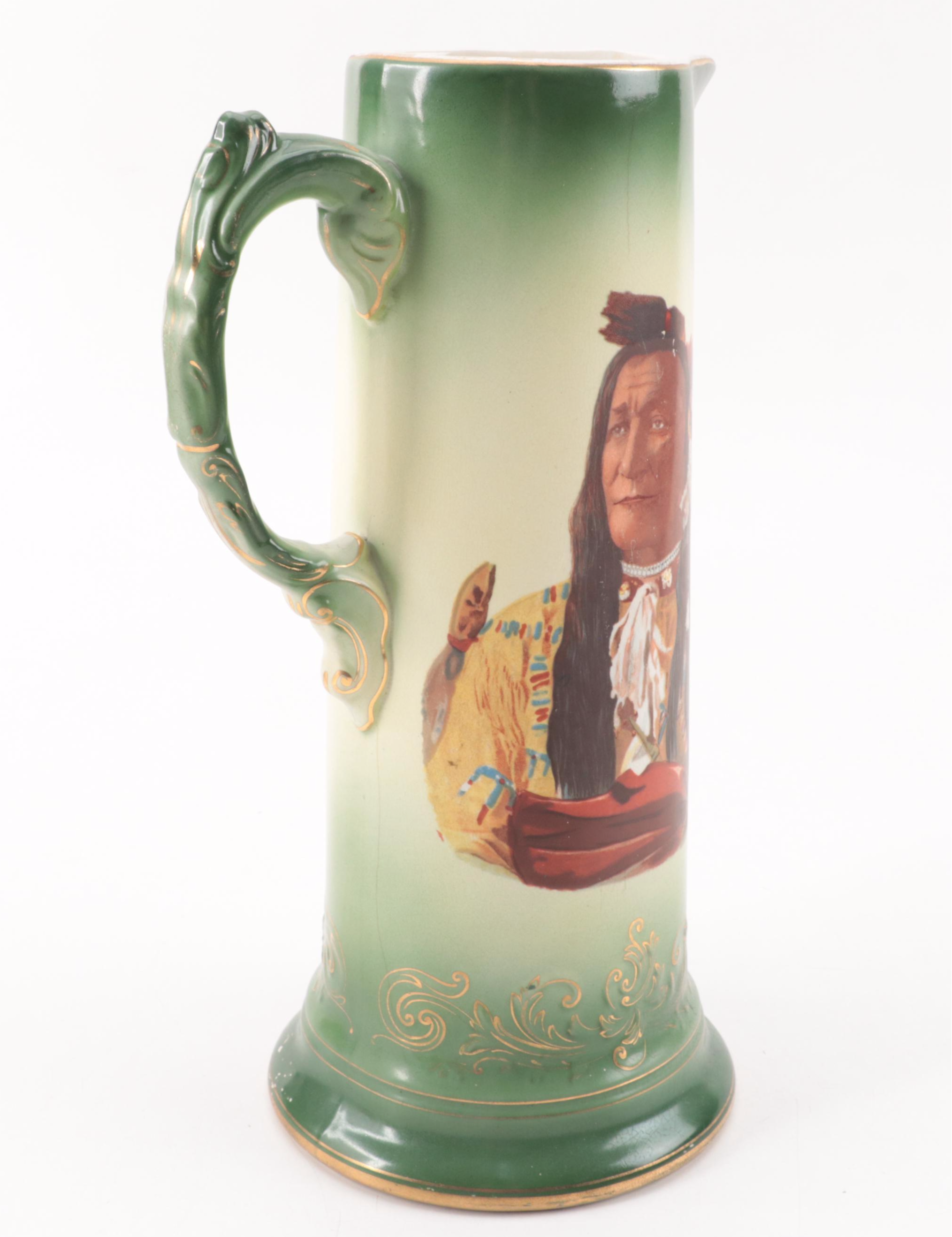 Buffalo Pottery Portrait Pitcher of Chief Hollow Horn Bear