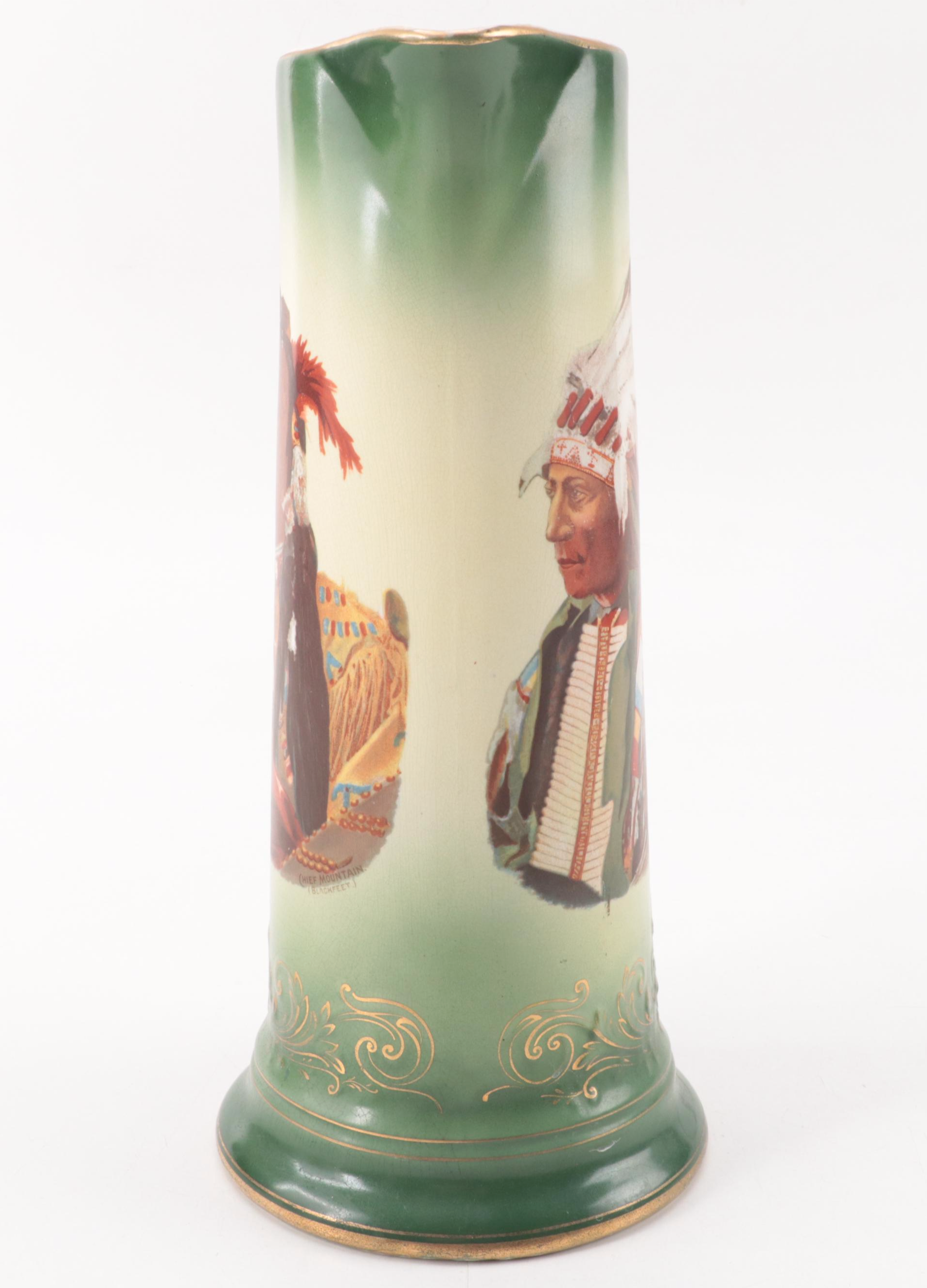 Buffalo Pottery Portrait Pitcher of Chief Hollow Horn Bear