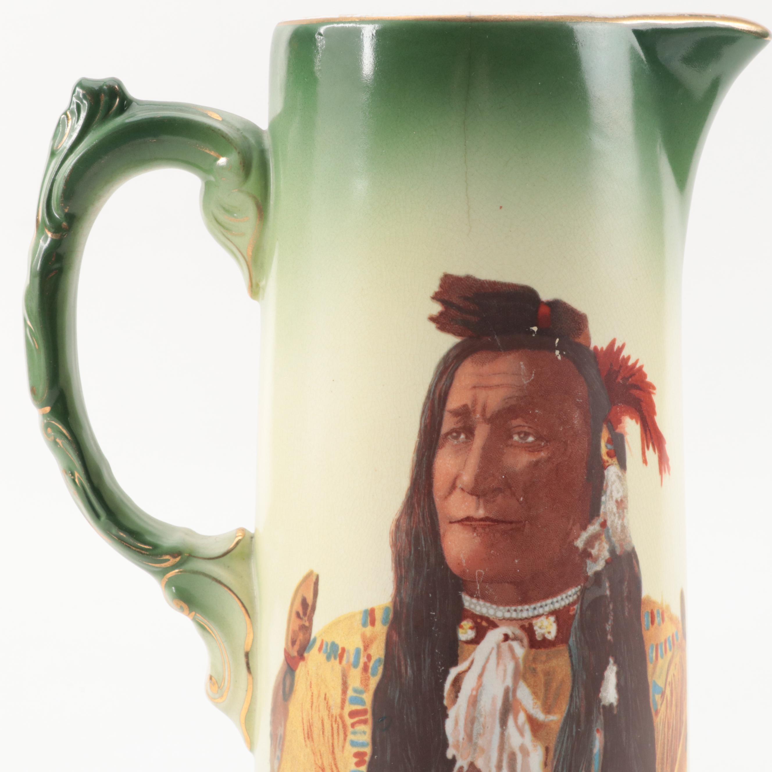 Buffalo Pottery Portrait Pitcher of Chief Hollow Horn Bear