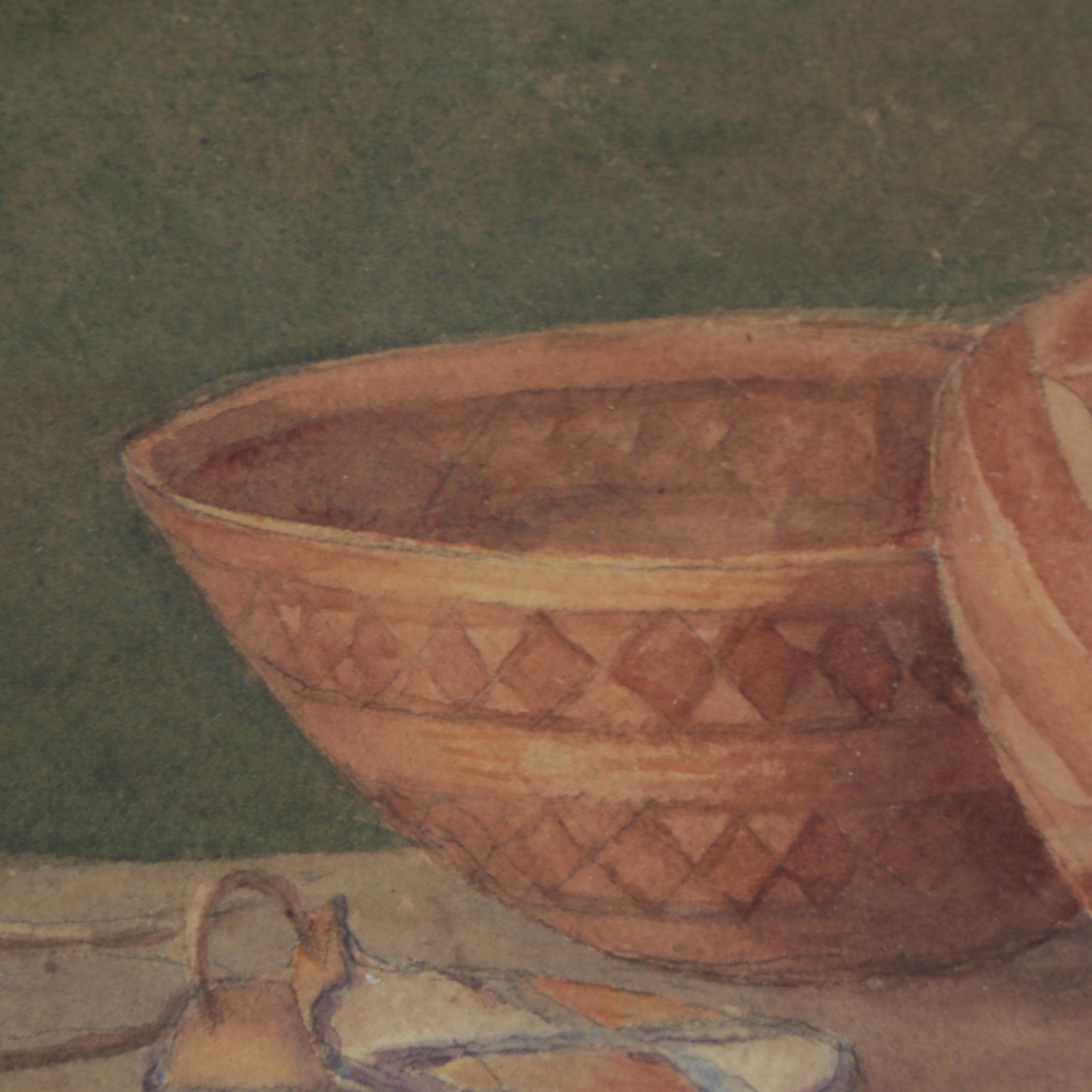 Still Life Watercolor Painting of Southwestern Pottery