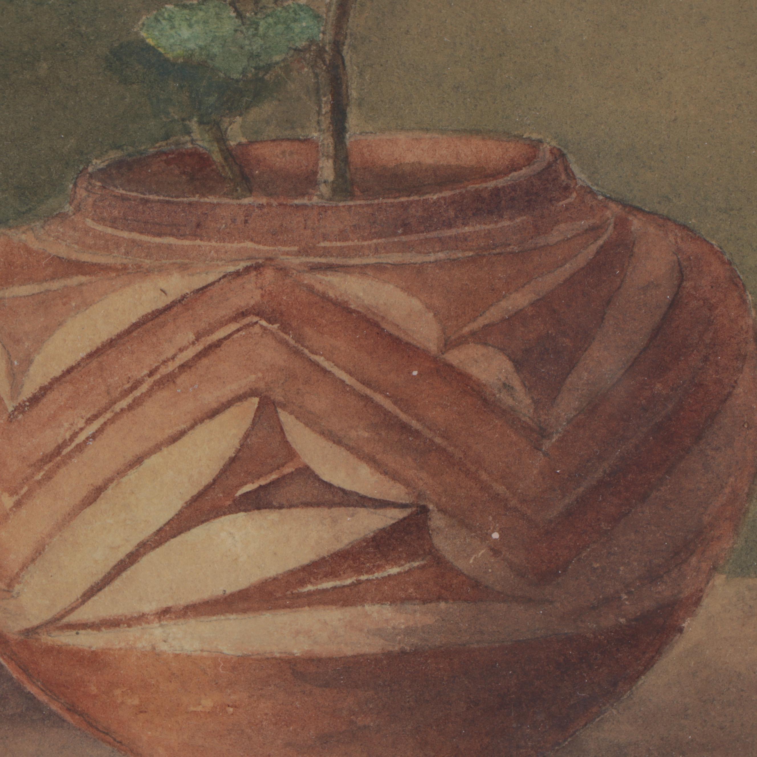 Still Life Watercolor Painting of Southwestern Pottery