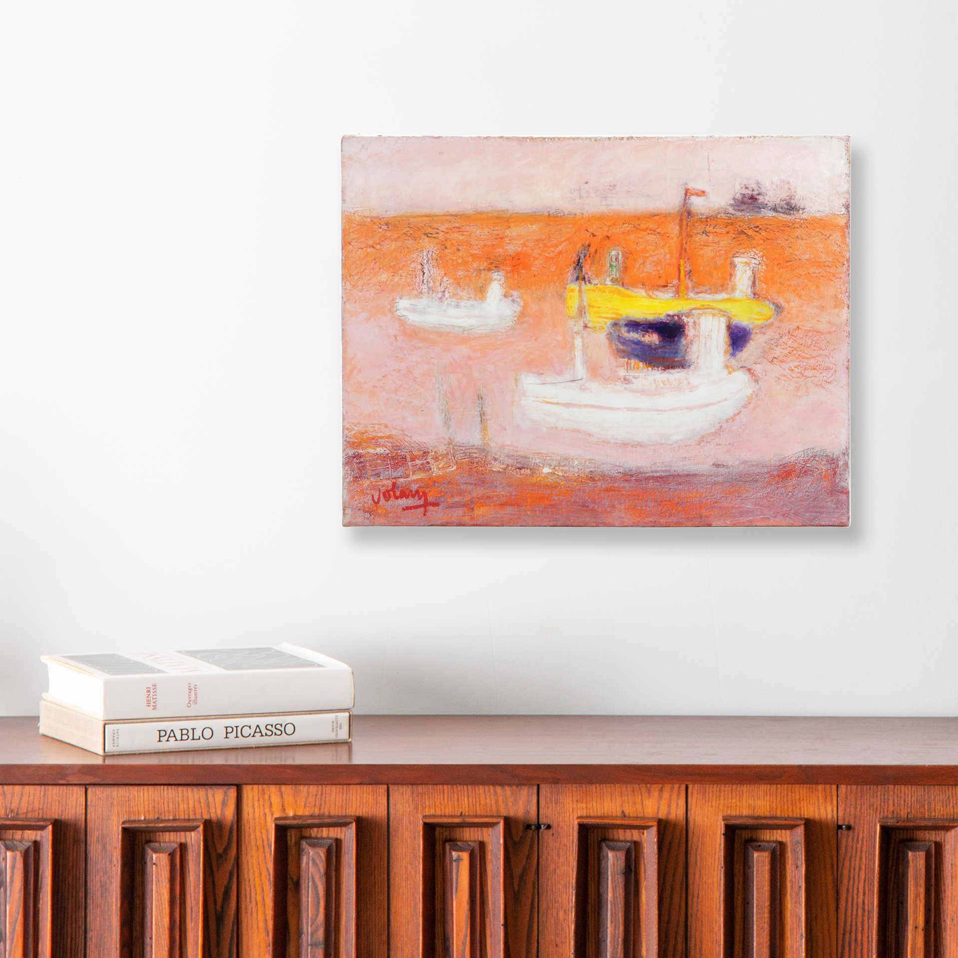 Jean Volang Maritime Mixed Media Painting "Boats 4"