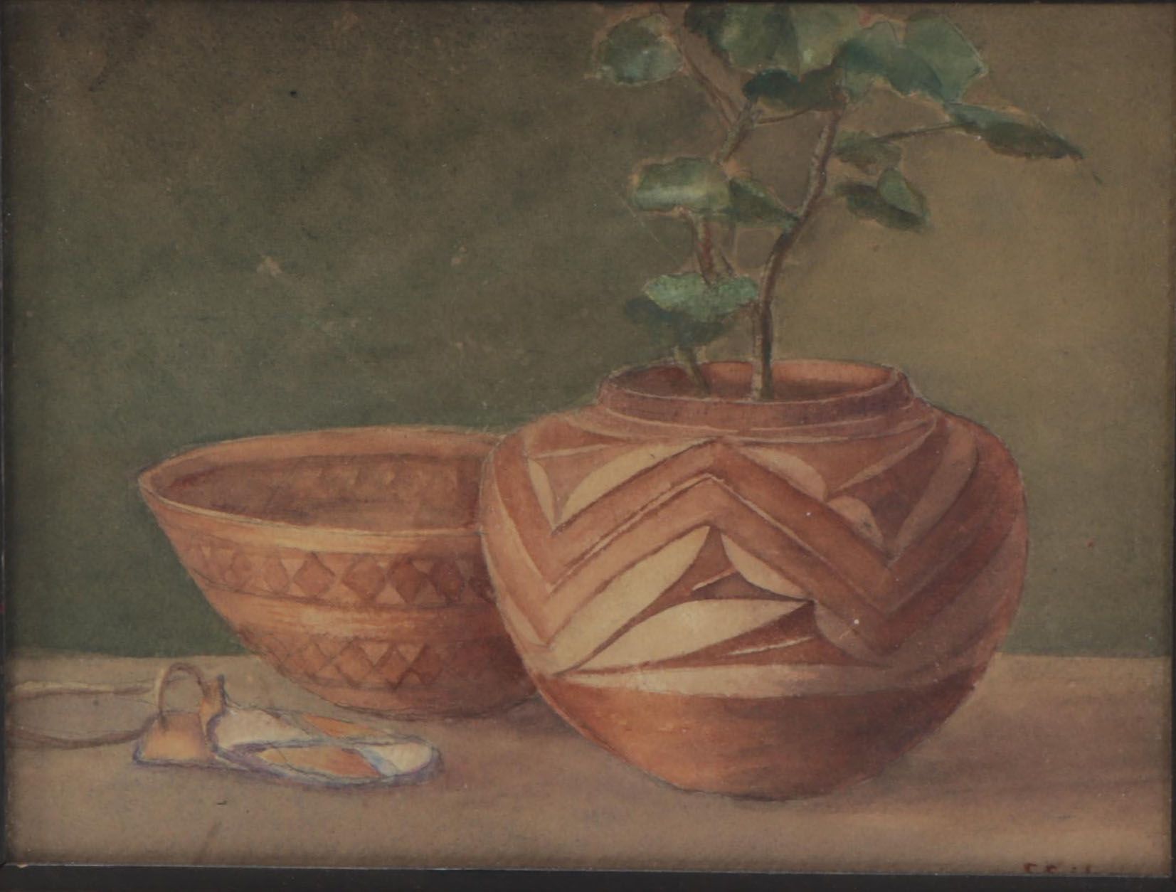 Still Life Watercolor Painting of Southwestern Pottery