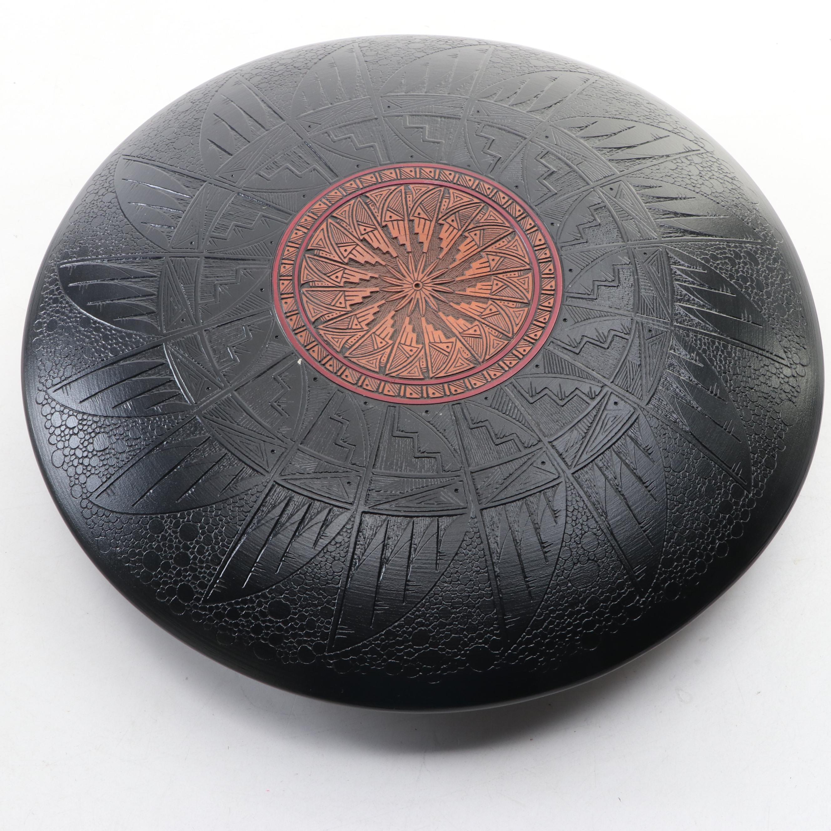 Pueblo Style Sgraffito Earthenware Vessel with Bison Scene