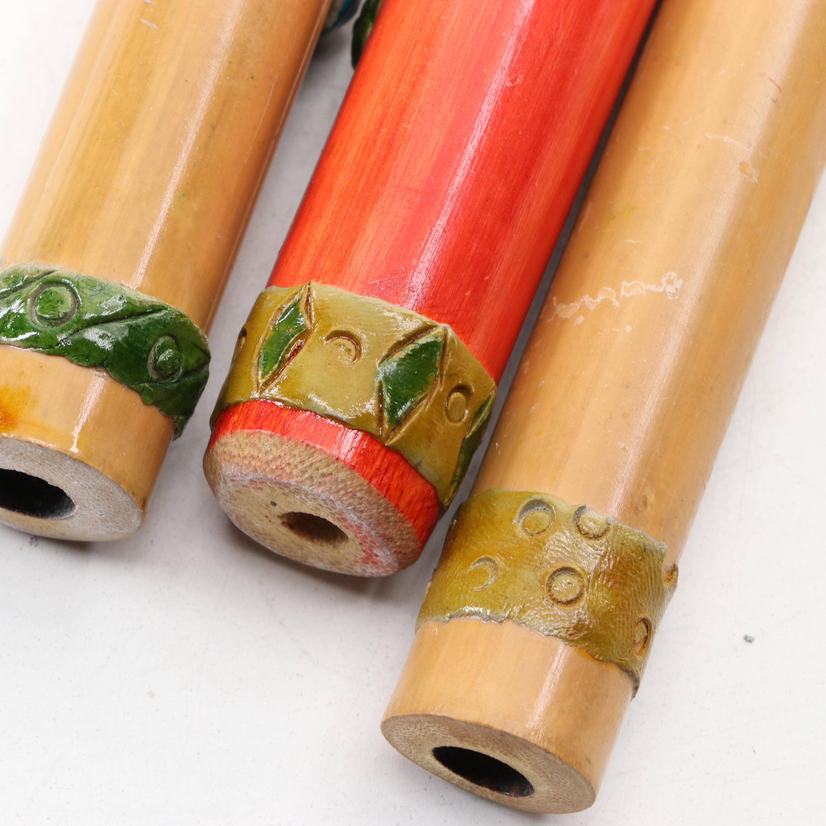 Native American Style Ceramic Embellished Woodwind Instruments