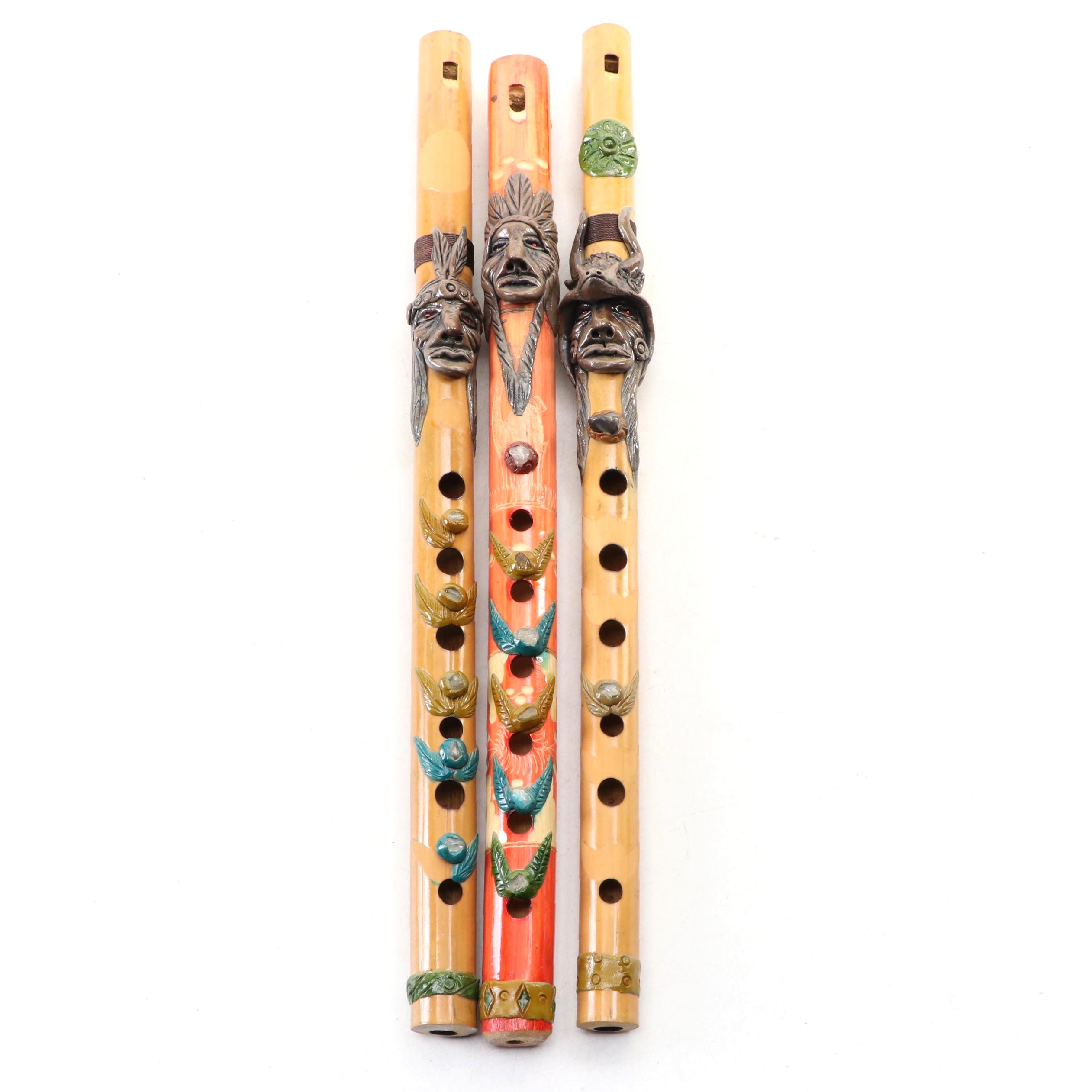 Native American Style Ceramic Embellished Woodwind Instruments