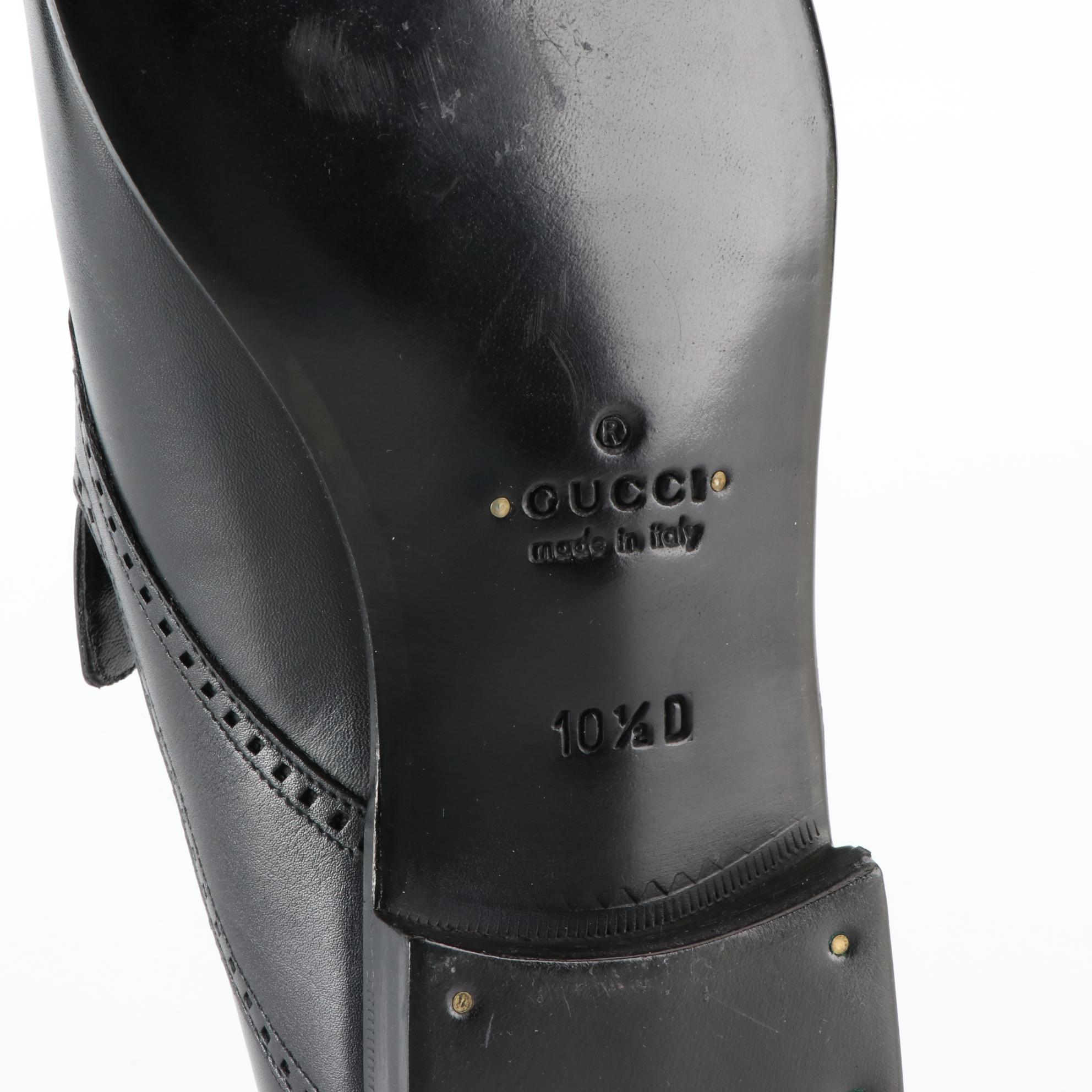 Men's Gucci Loafers in Black Calfskin Leather with Brogue Details