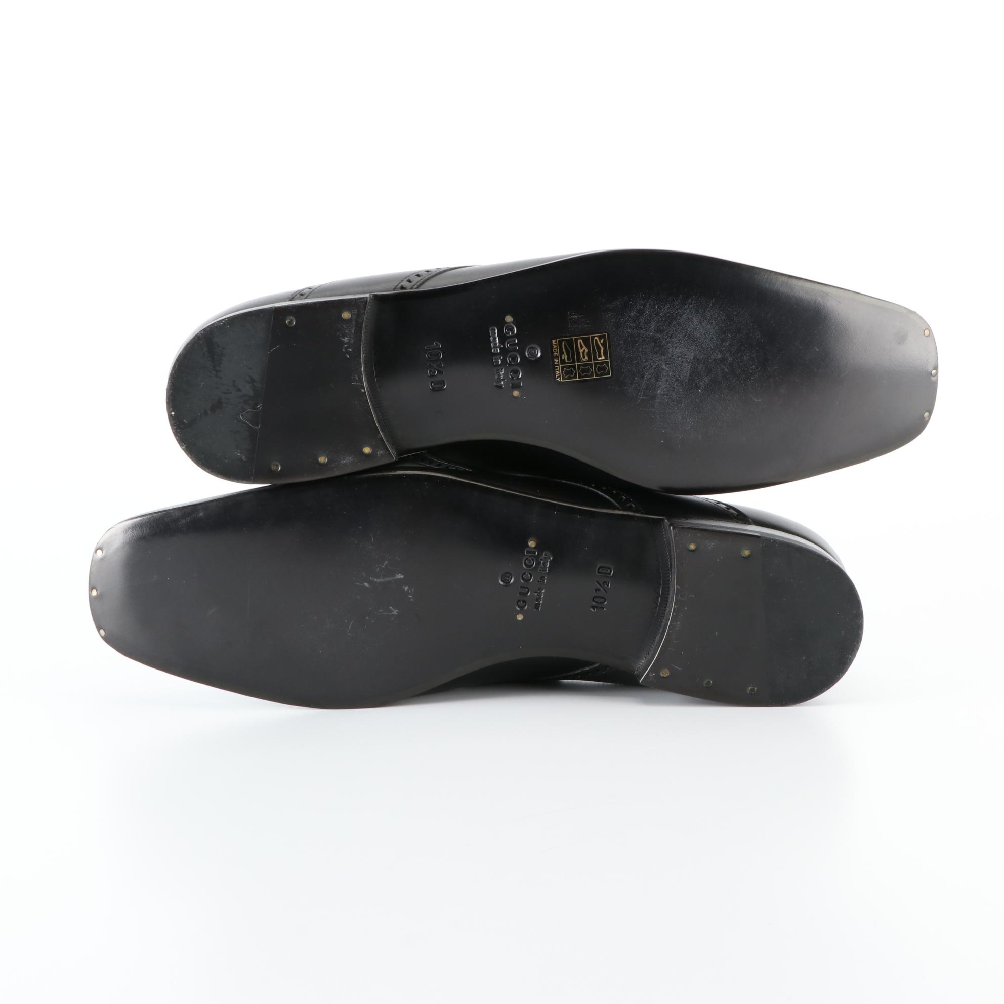 Men's Gucci Loafers in Black Calfskin Leather with Brogue Details