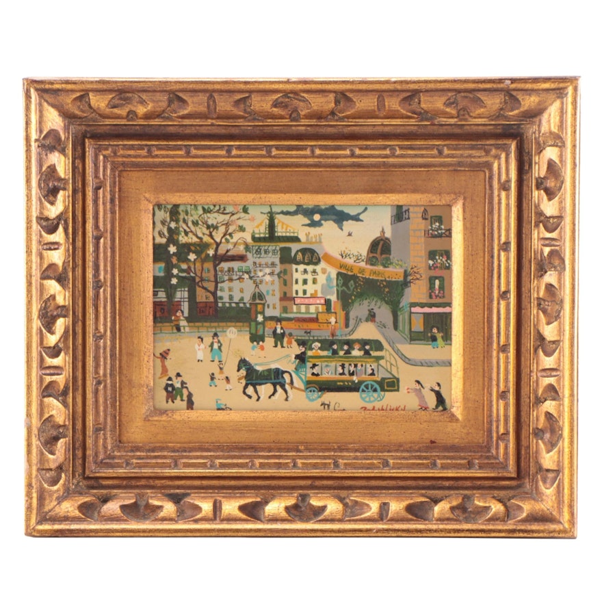 Alois Zabehlicky Folk Art Oil Painting of Parisian Scene