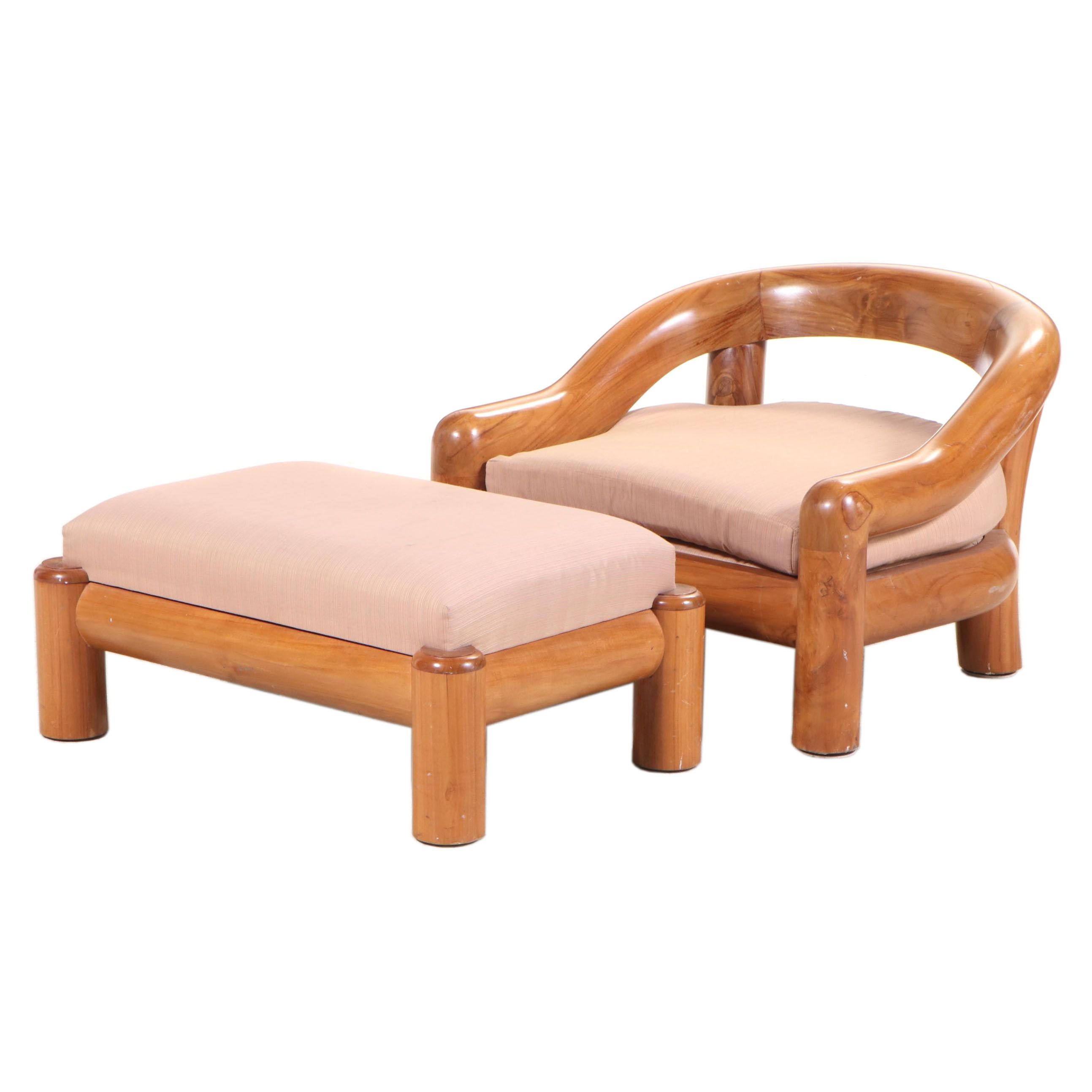 Modern Chinese Style Lounge Chair and Ottoman