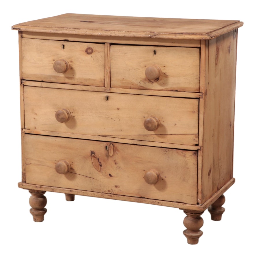 English Scrubbed Pine Four-Drawer Chest, Mid-19th Century