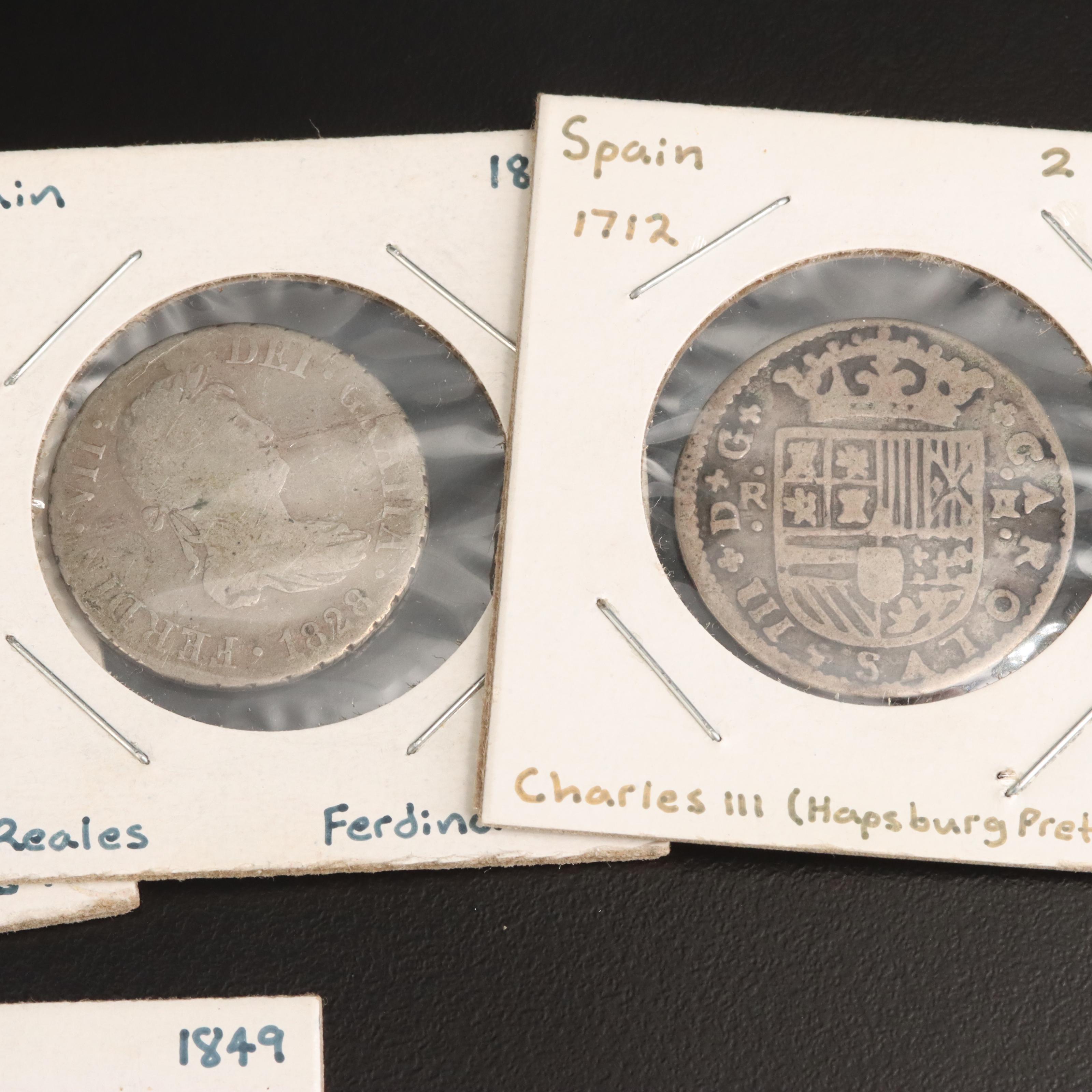 Collection of Six Old Spanish Silver and Copper Coins