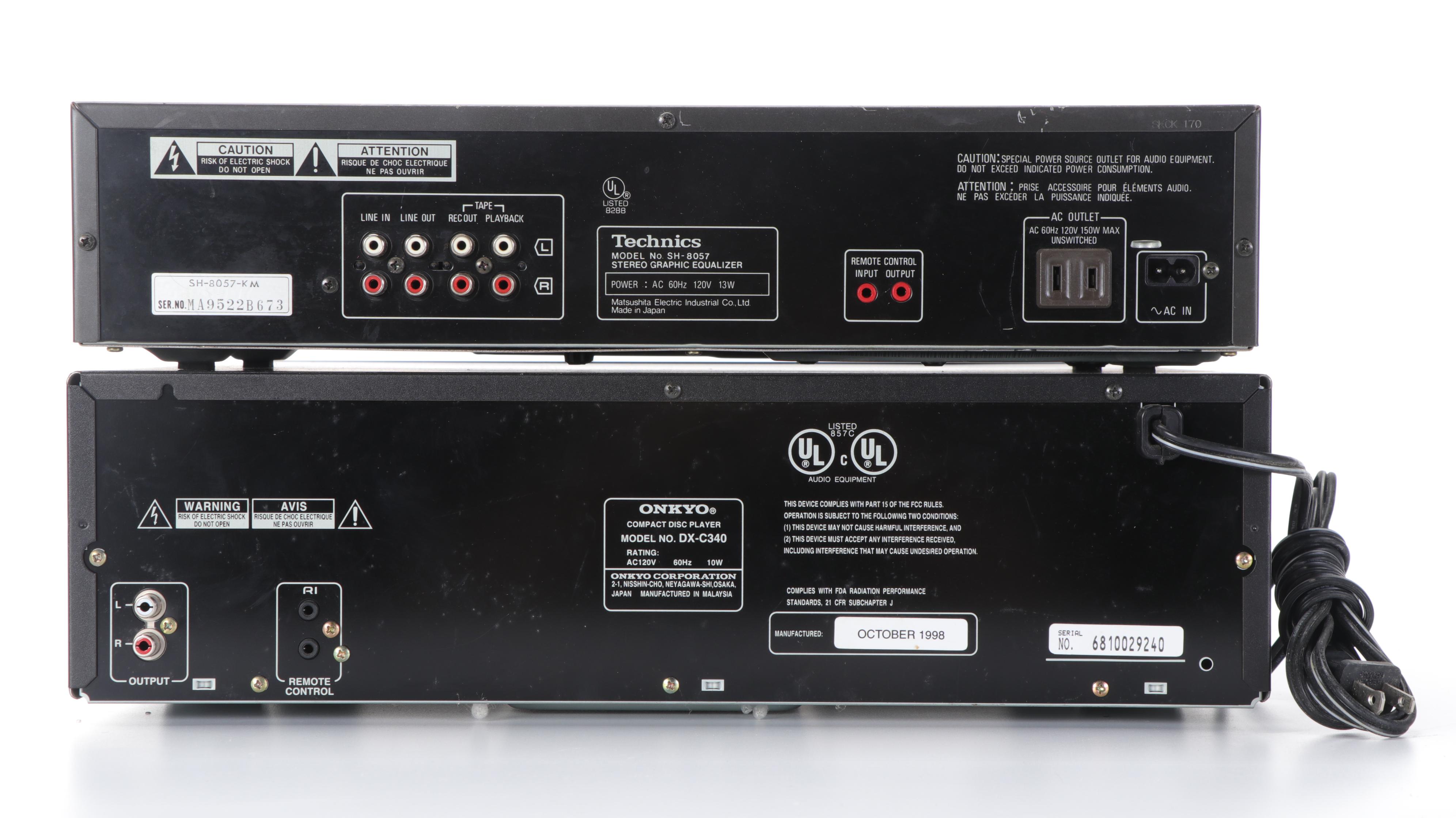 Technics Equalizer, Tuner and Amplifier, Onkyo Compact Disc Changer