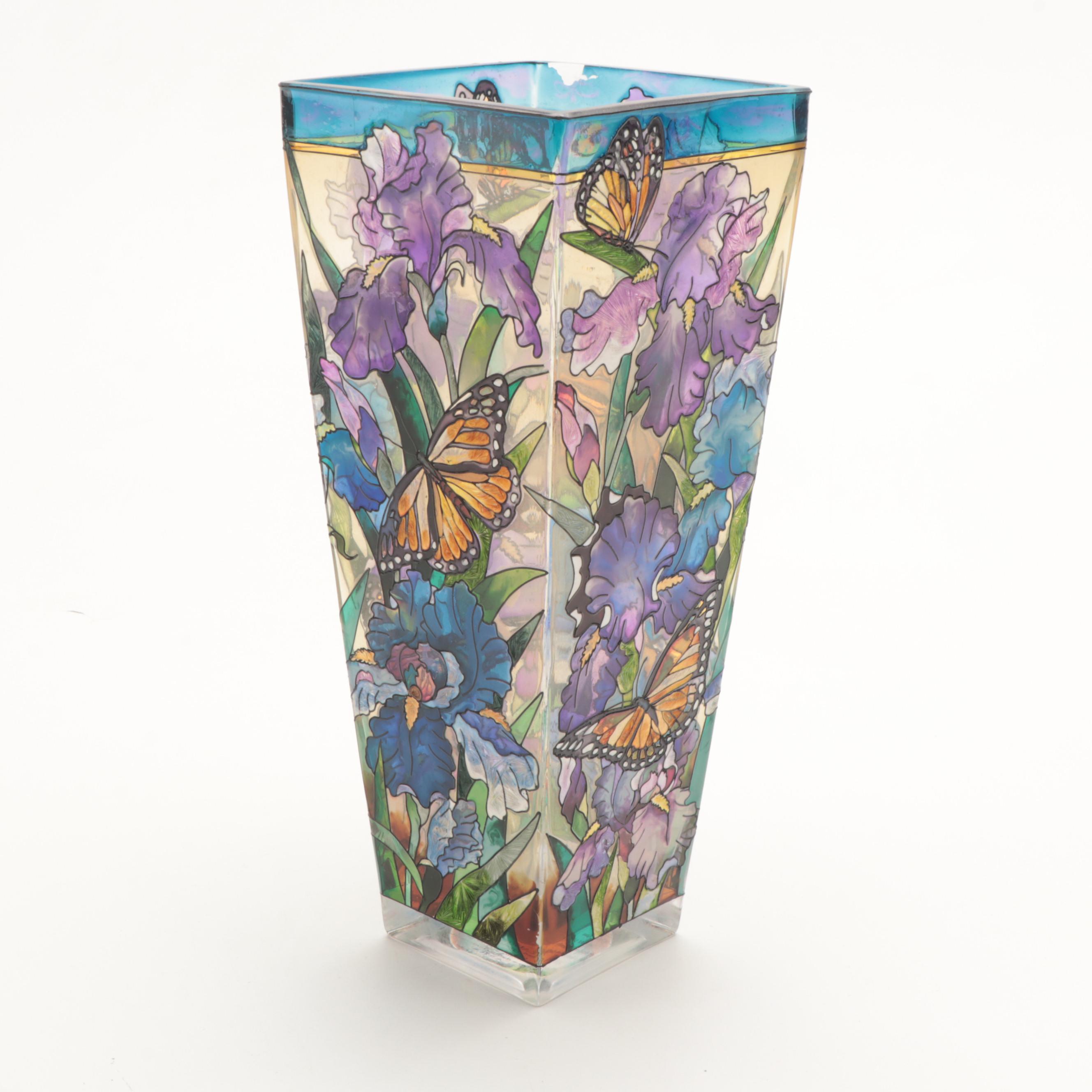 Amia Studios Hand-Painted Stained Glass Vase with Other Hand-Painted Vases