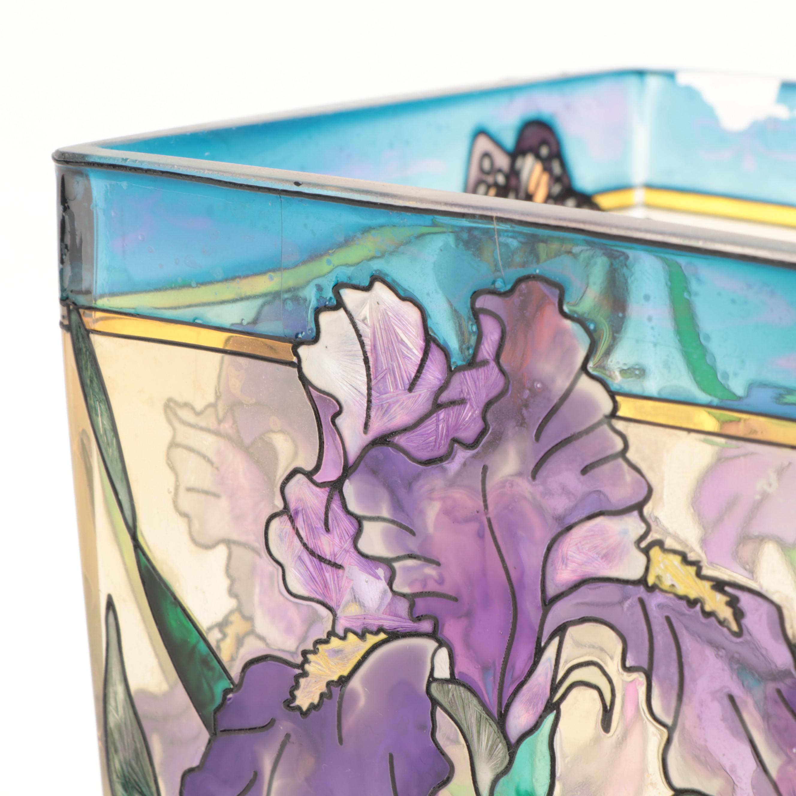 Amia Studios Hand-Painted Stained Glass Vase with Other Hand-Painted Vases