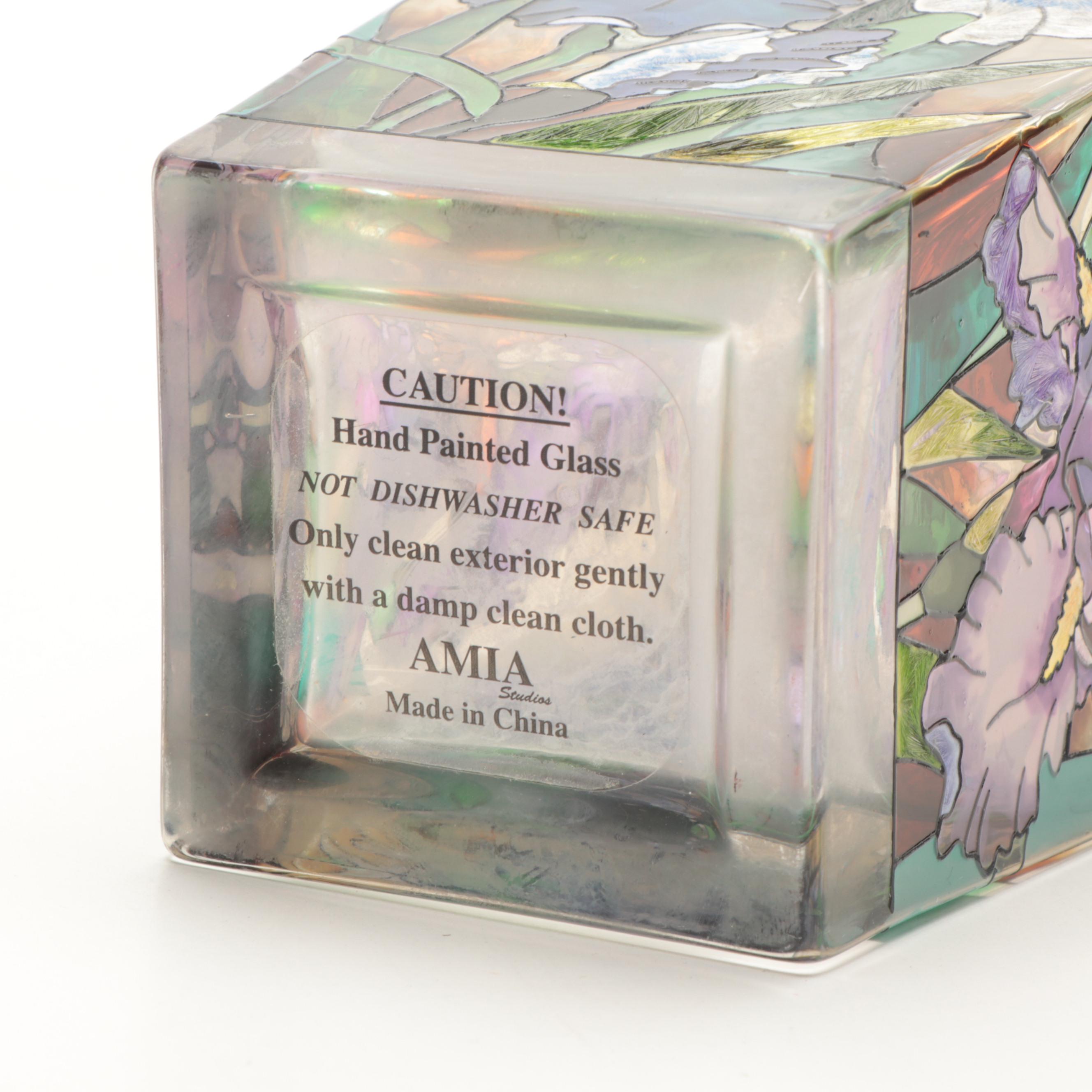 Amia Studios Hand-Painted Stained Glass Vase with Other Hand-Painted Vases