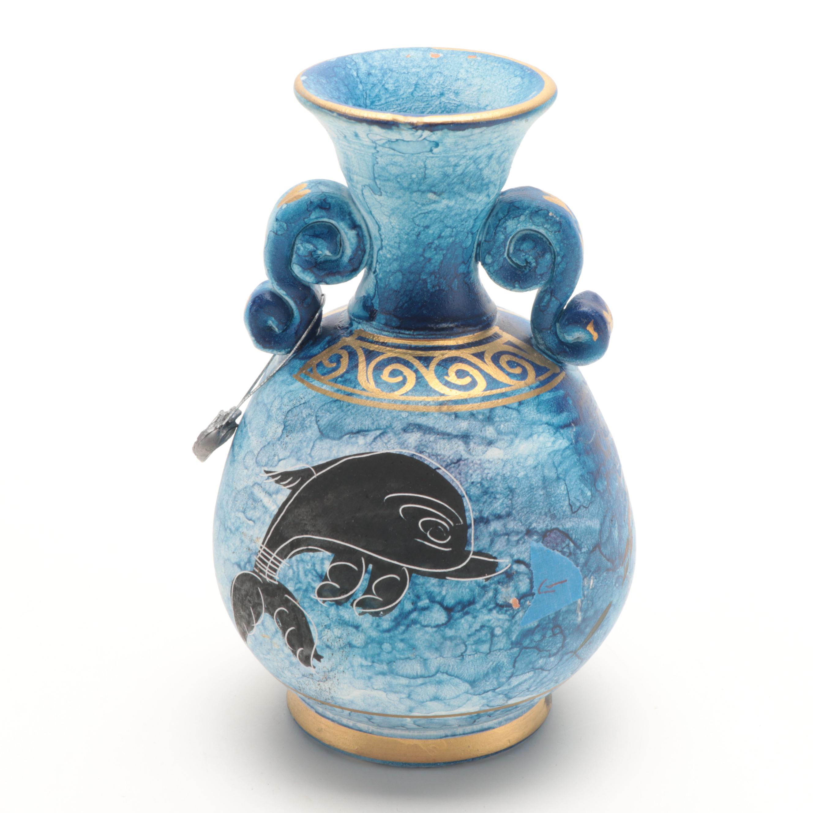 Amia Studios Hand-Painted Stained Glass Vase with Other Hand-Painted Vases