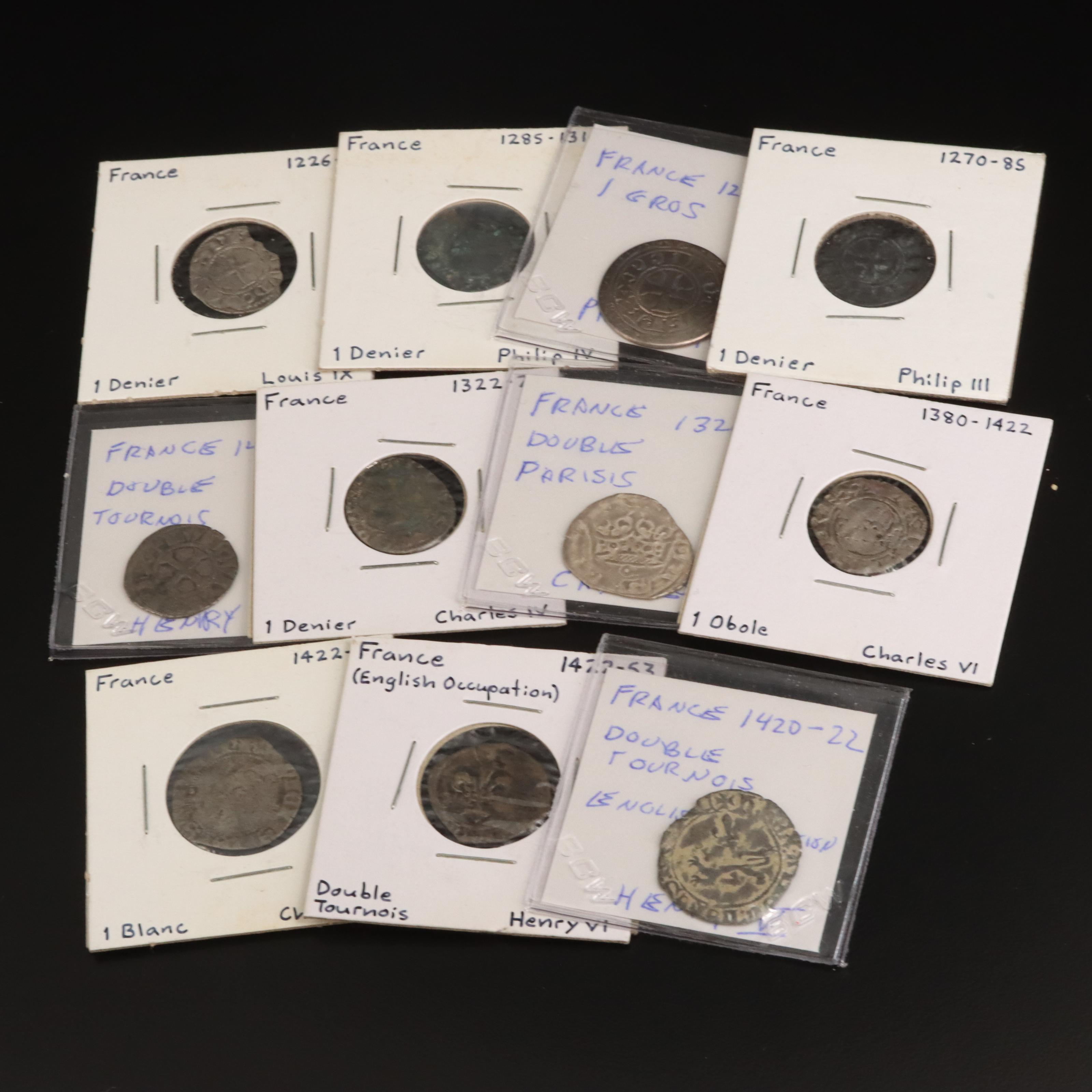 Collection of Eleven French Medieval Silver and Billon Coins