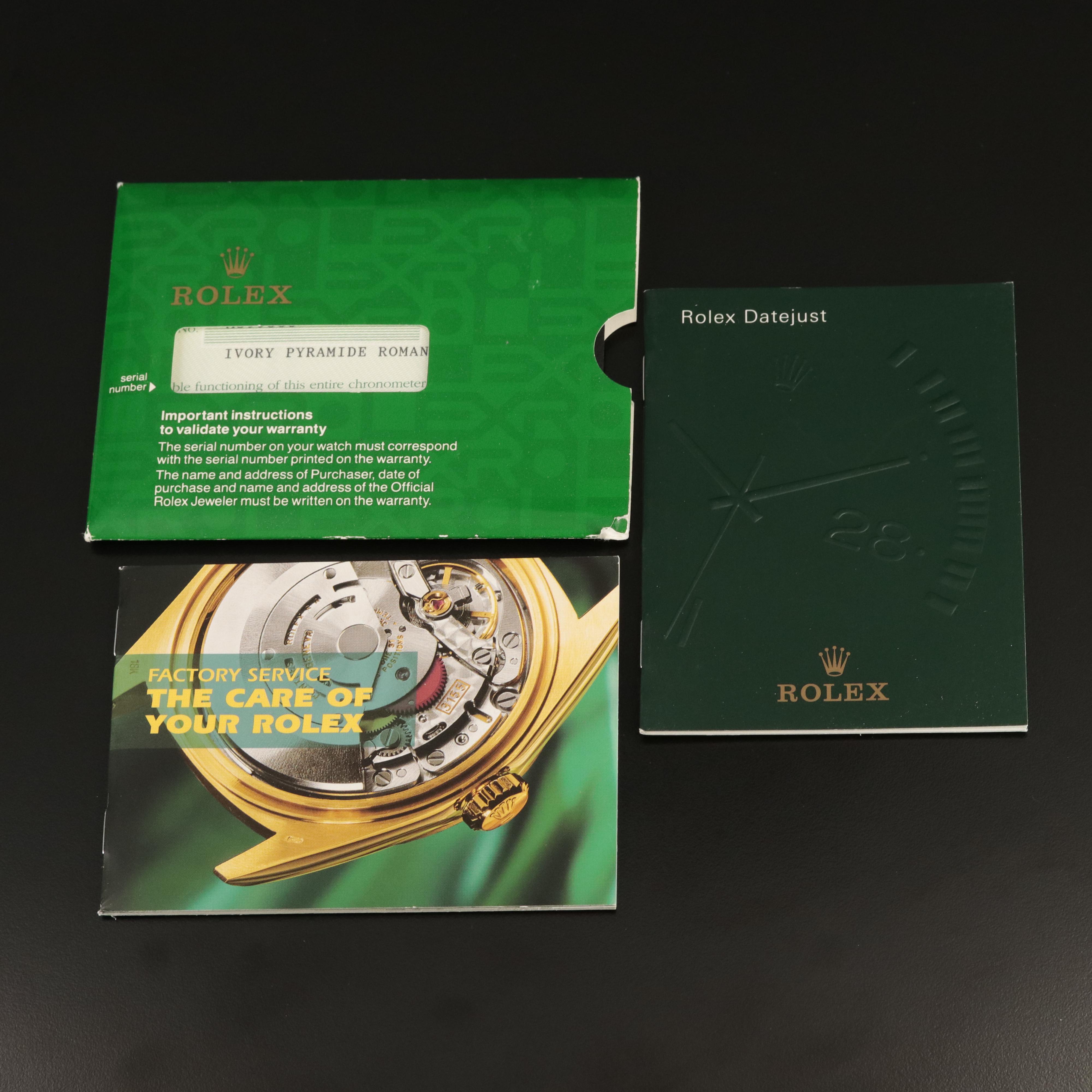 1998 - 2000 Rolex Datejust Ivory Pyramid Roman Dial Watch