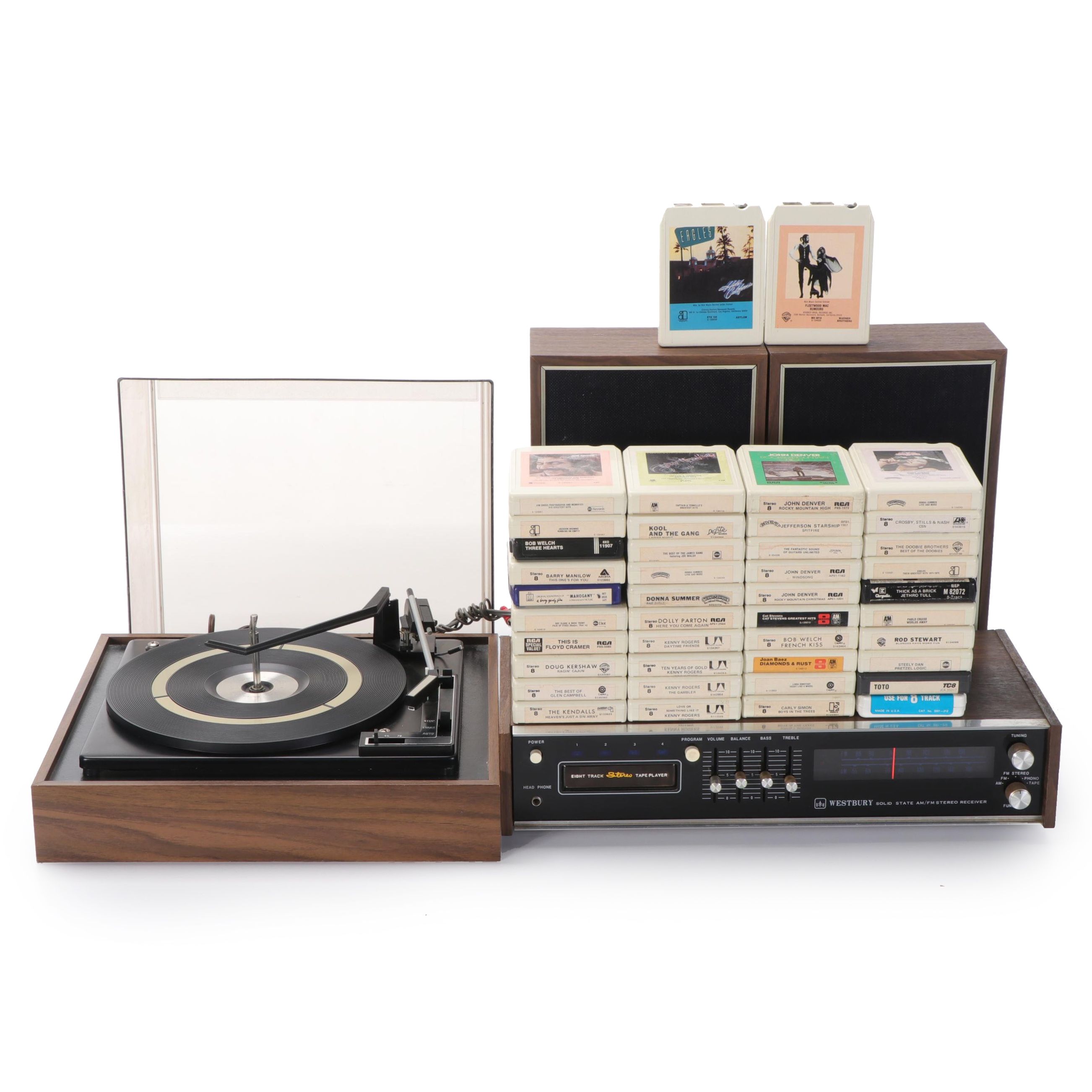 Westbury Stereo Receiver and Eight Track Player, DeJay Turntable and Tapes