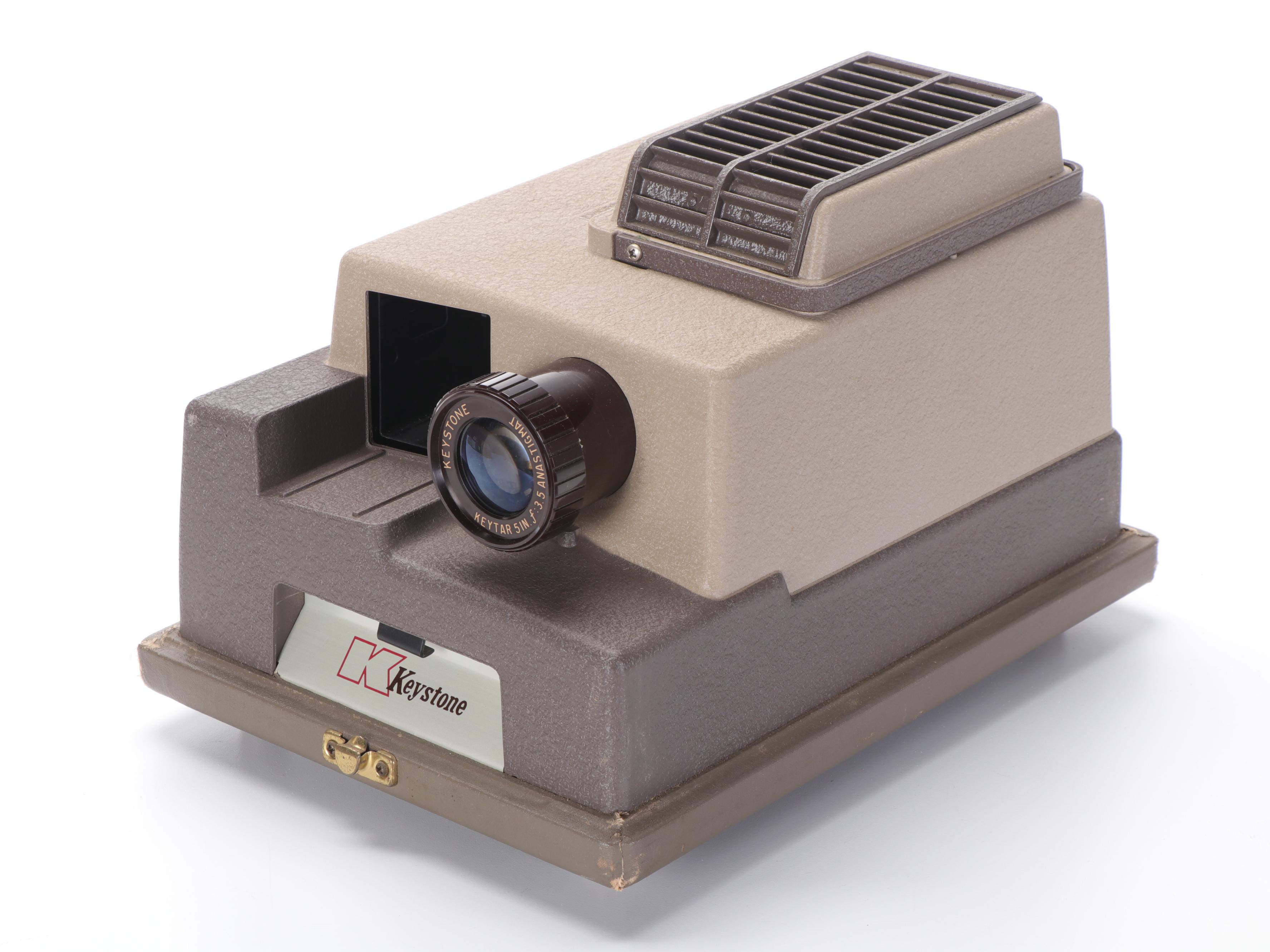 Keystone K-511 Automatic Slide Projector, Da-Lite Projection Screen and Storage