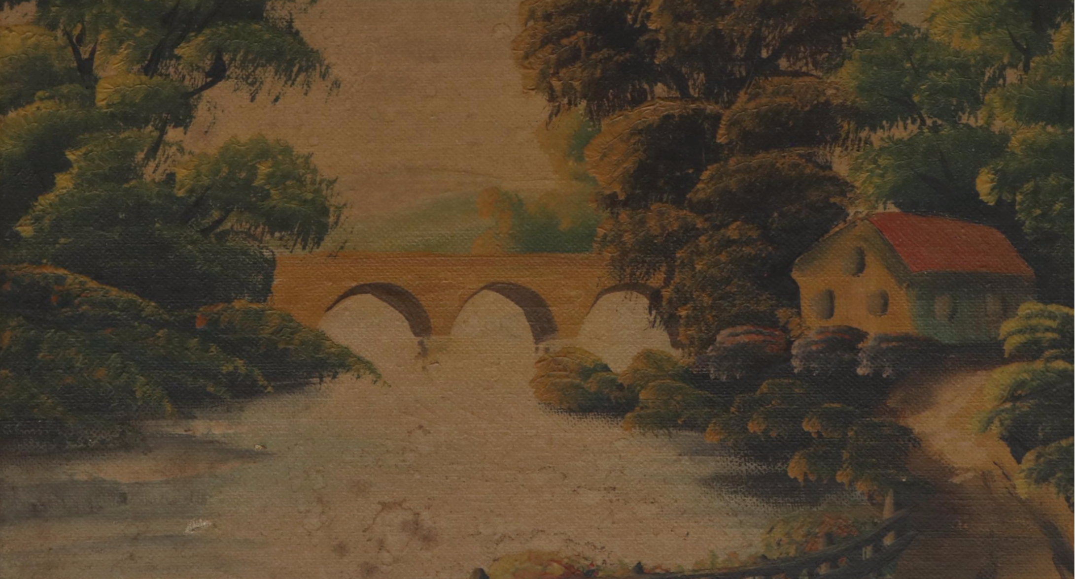 Landscape Oil Painting of Lake, Early 20th Century