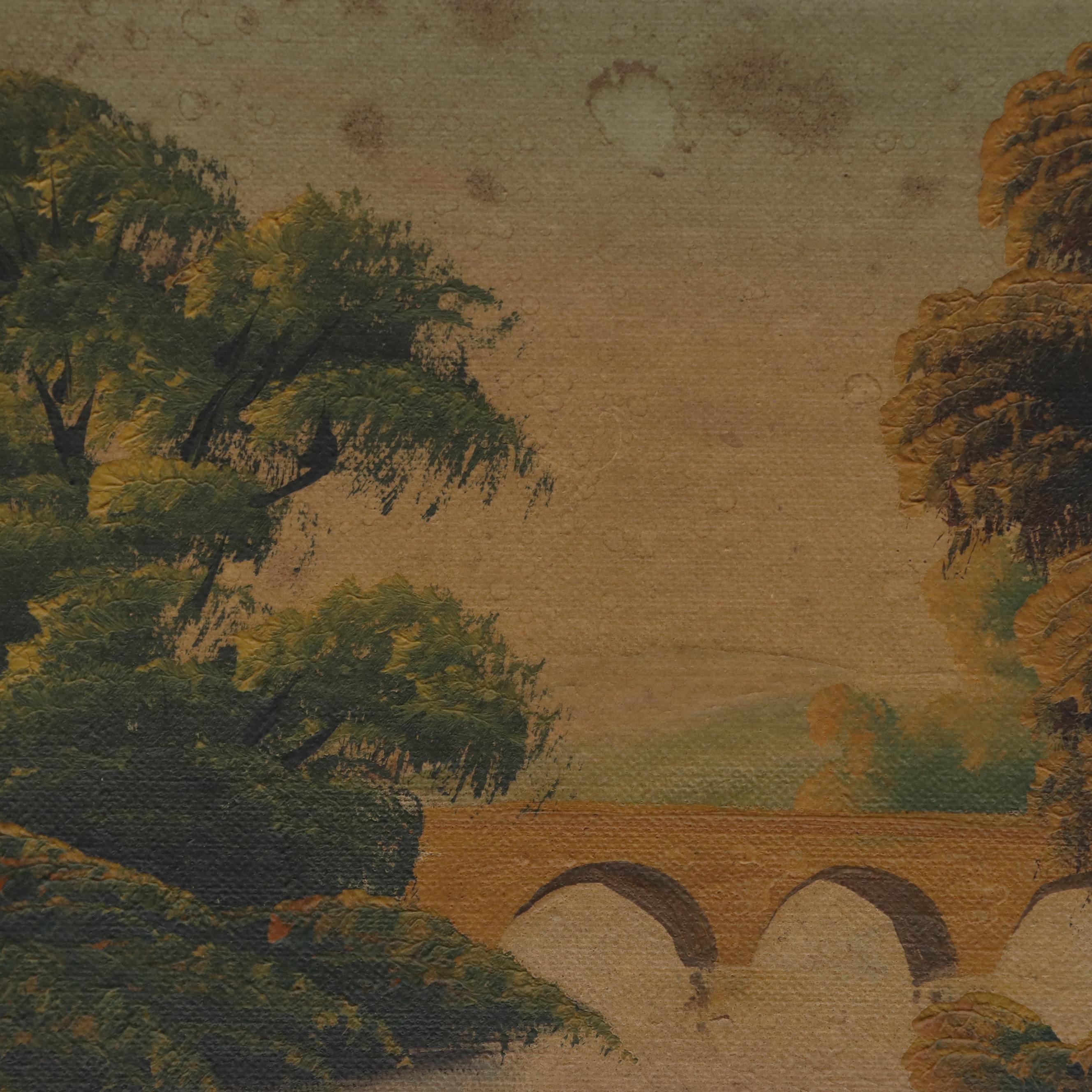 Landscape Oil Painting of Lake, Early 20th Century