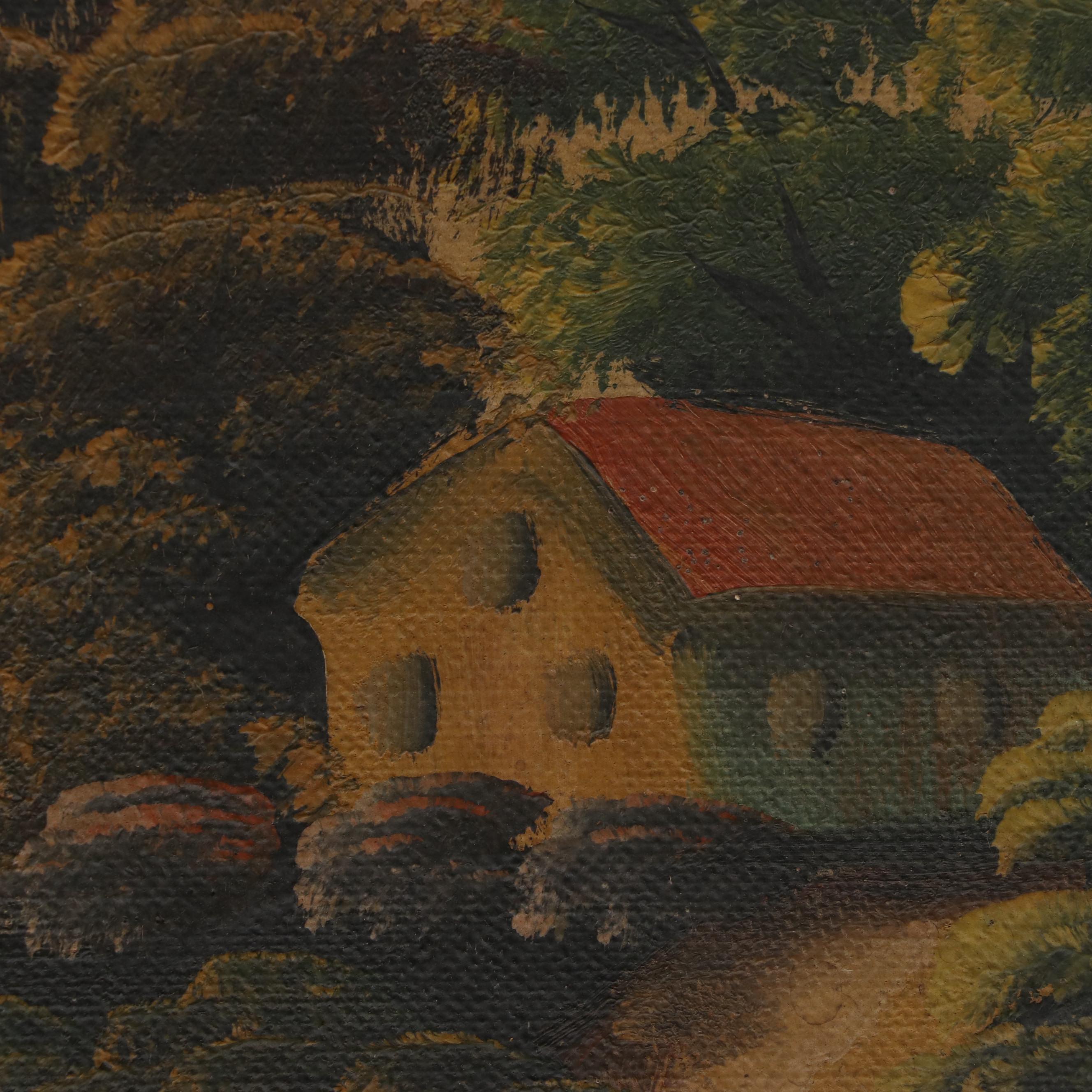 Landscape Oil Painting of Lake, Early 20th Century