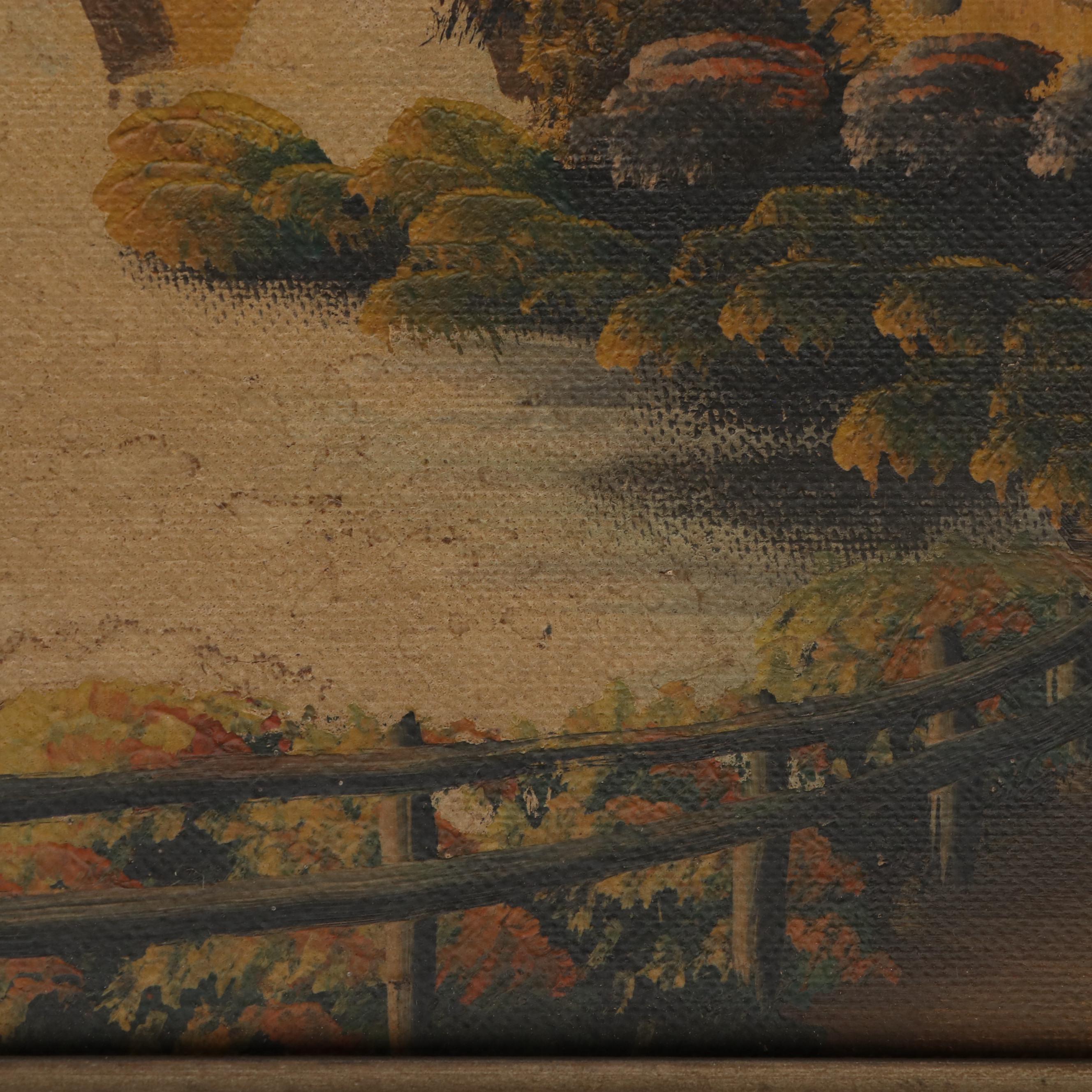 Landscape Oil Painting of Lake, Early 20th Century