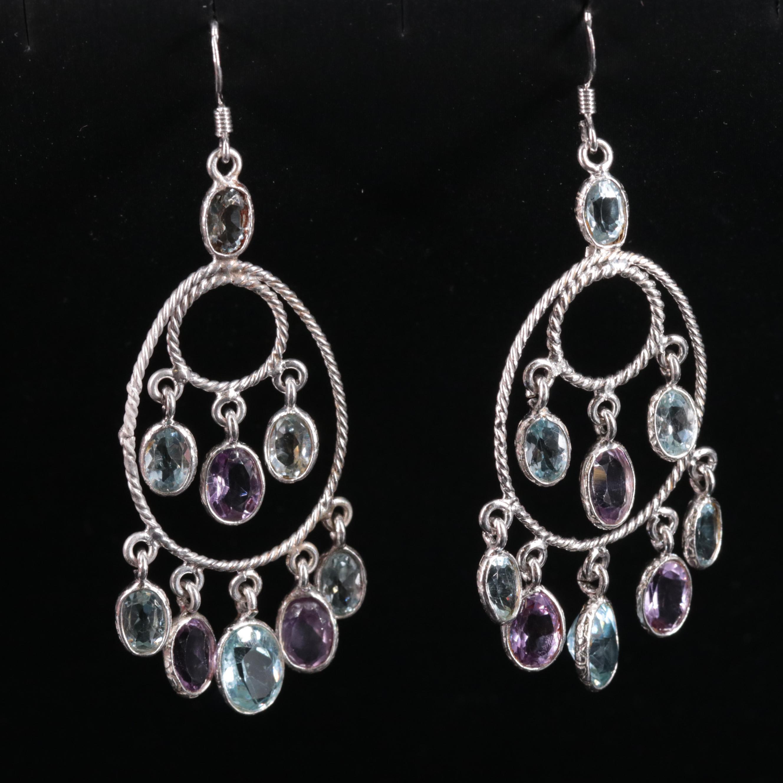 Sterling Silver Gemstone Chandelier Earrings