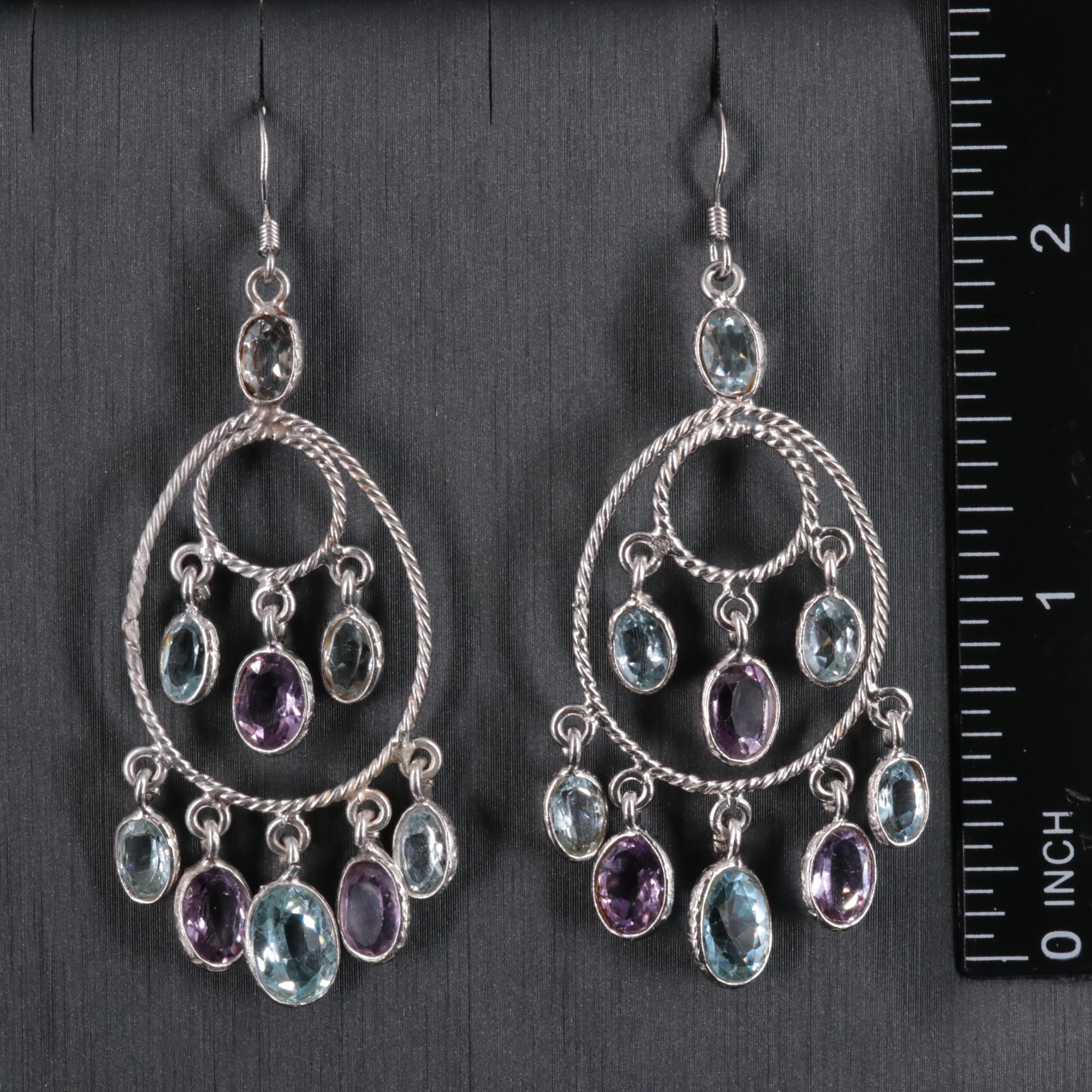 Sterling Silver Gemstone Chandelier Earrings