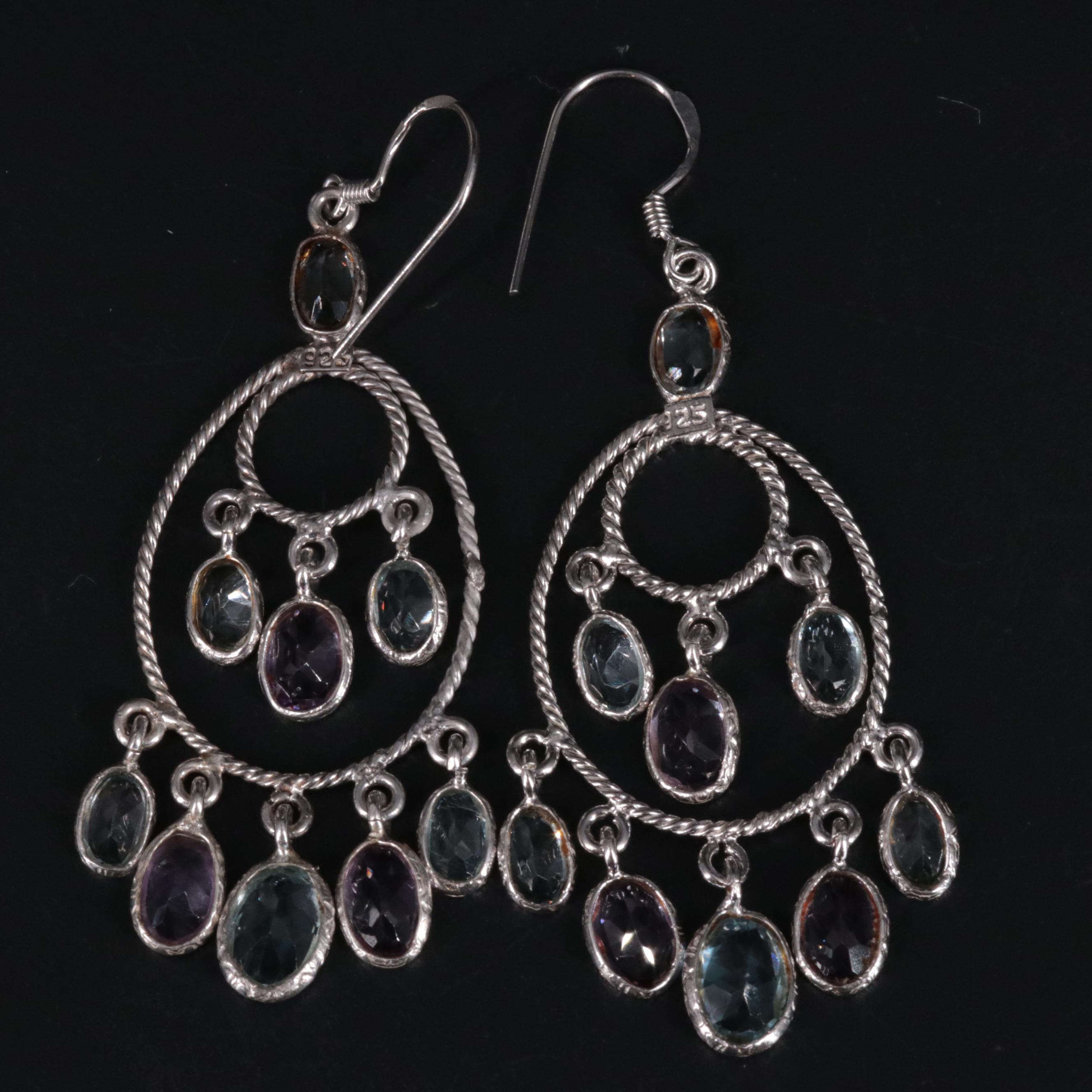 Sterling Silver Gemstone Chandelier Earrings