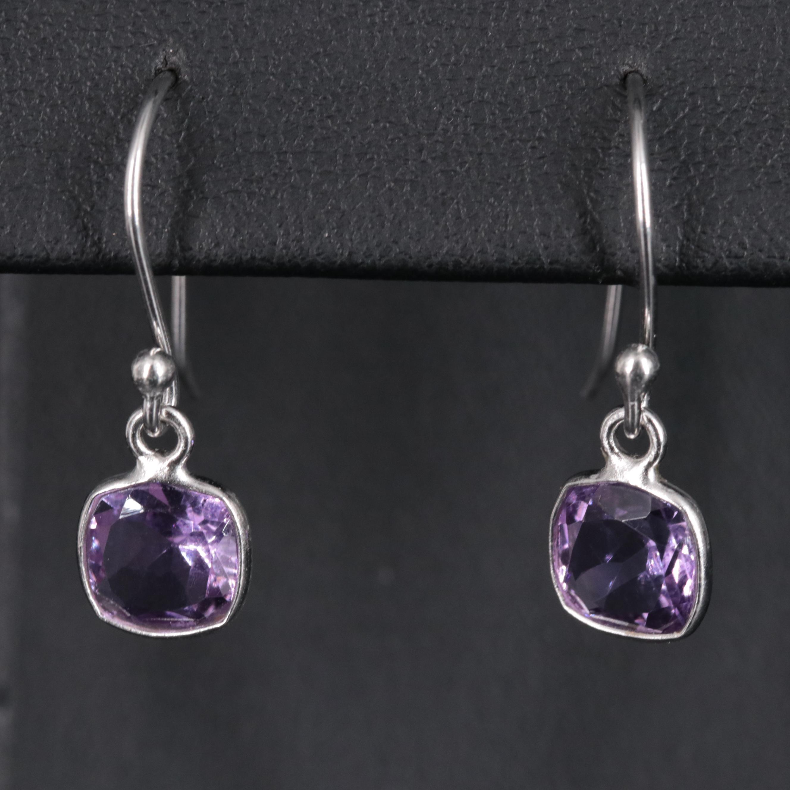 Sterling Silver Amethyst Drop Earrings