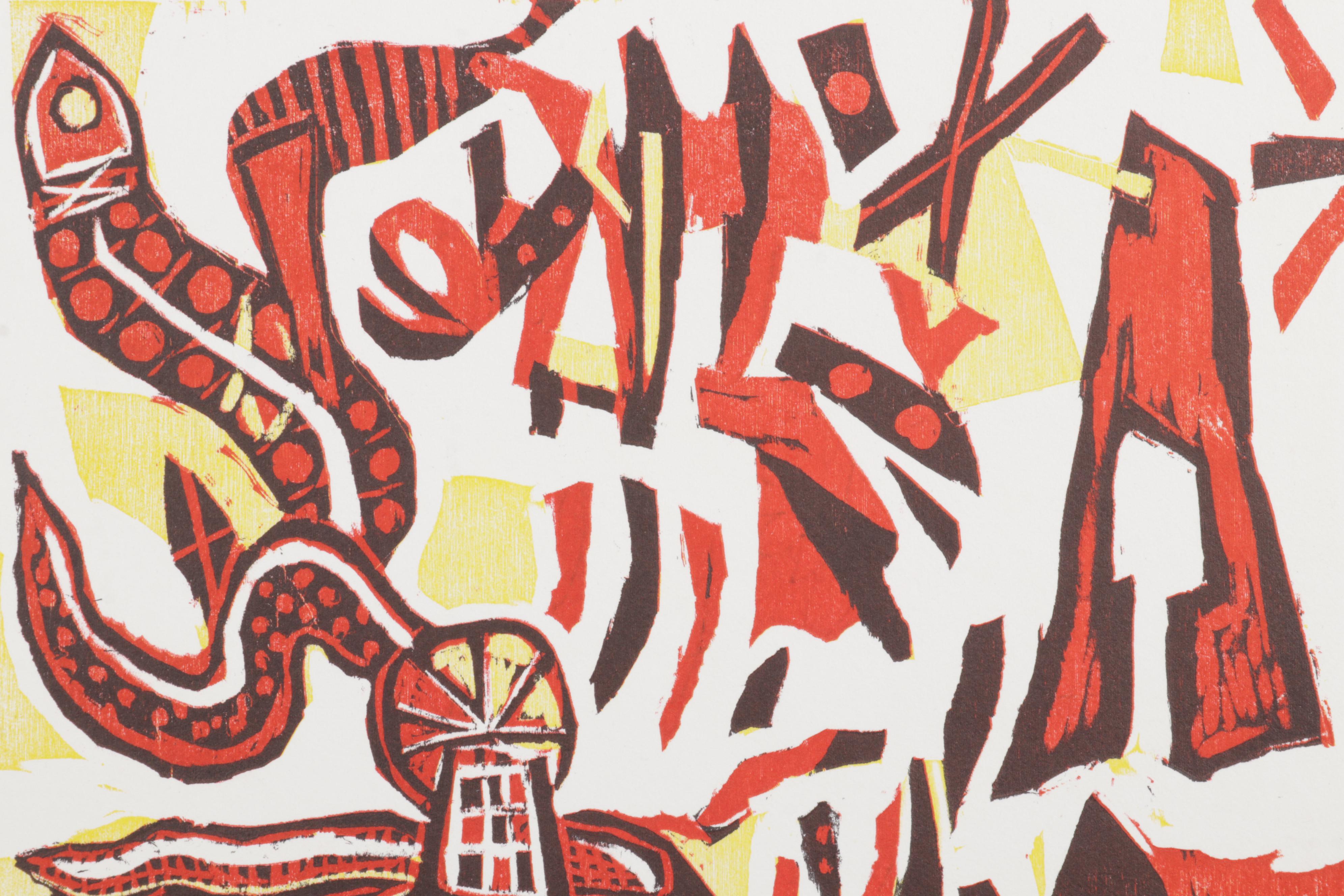 Sidney Chafetz Woodcut "Angela's People I," 1984