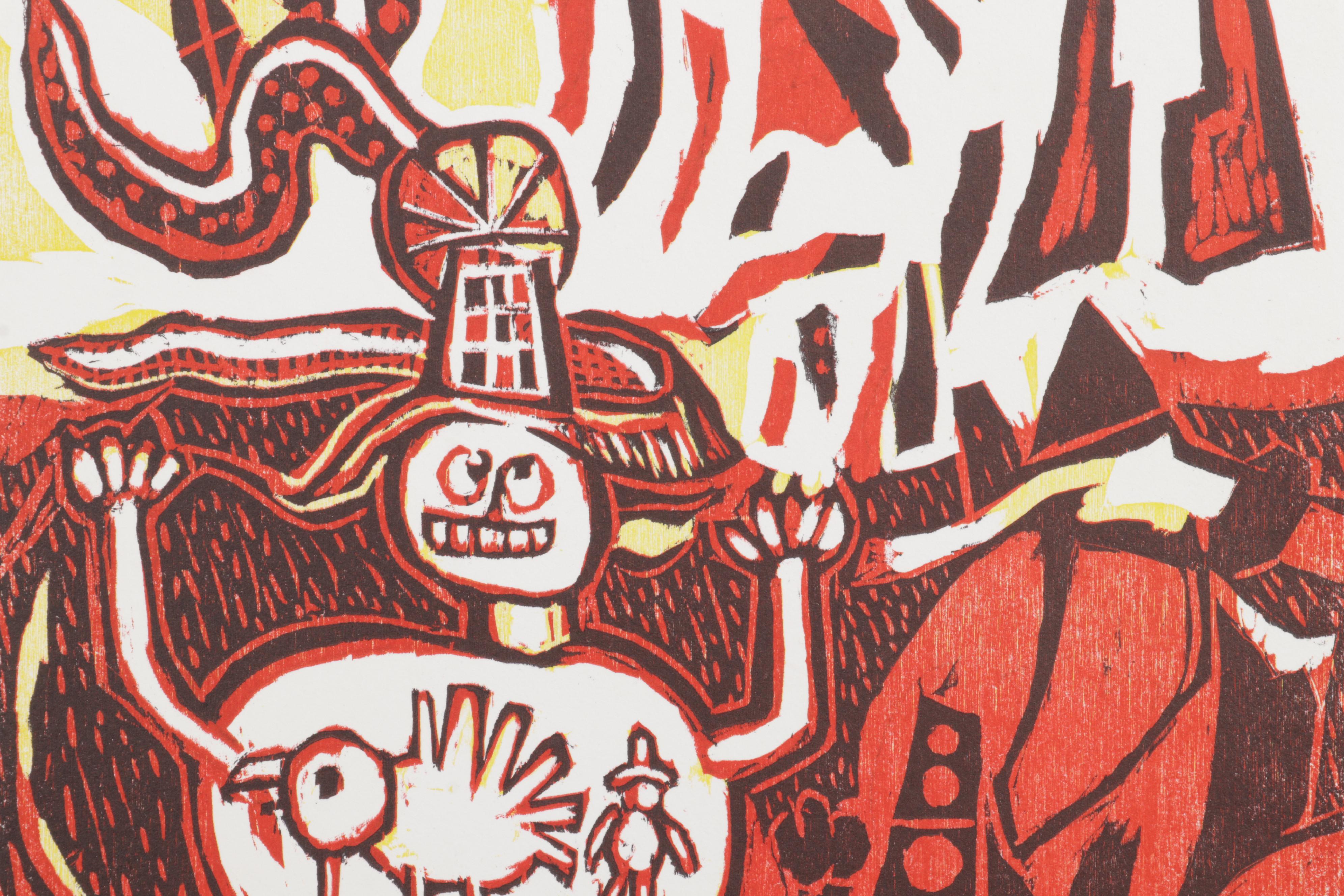 Sidney Chafetz Woodcut "Angela's People I," 1984