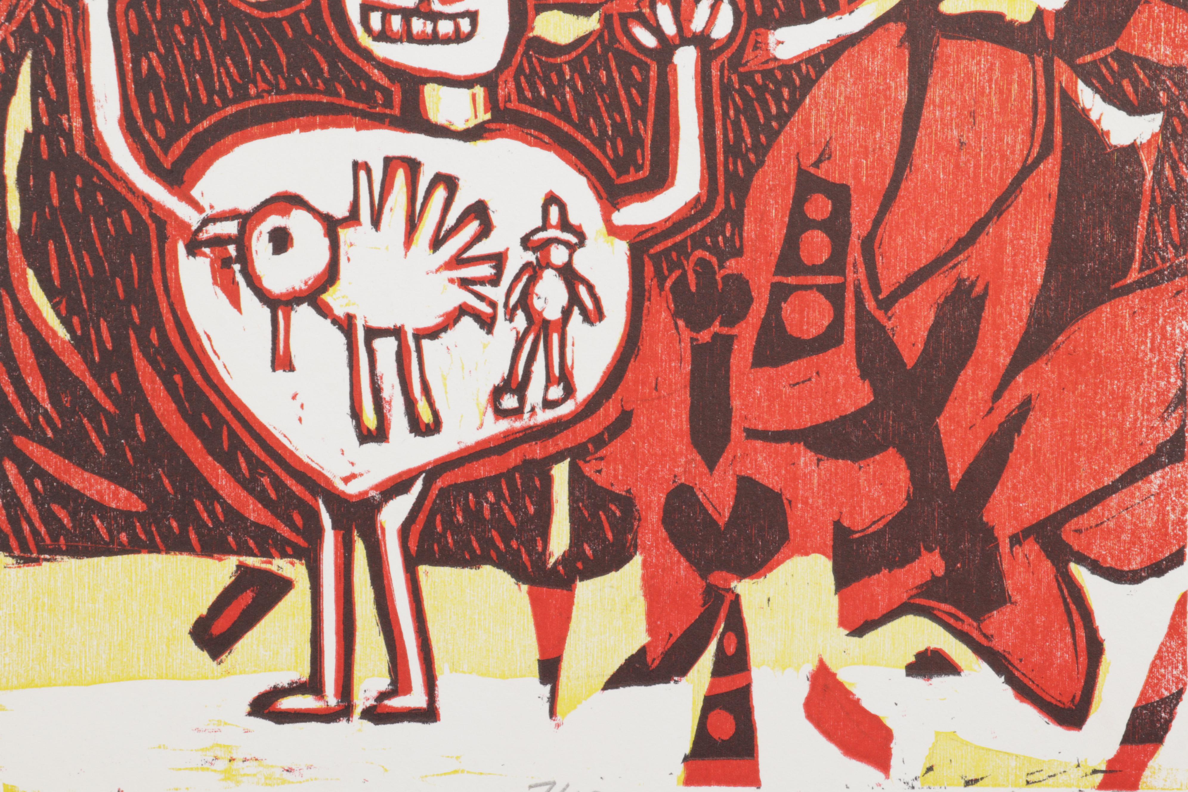 Sidney Chafetz Woodcut "Angela's People I," 1984