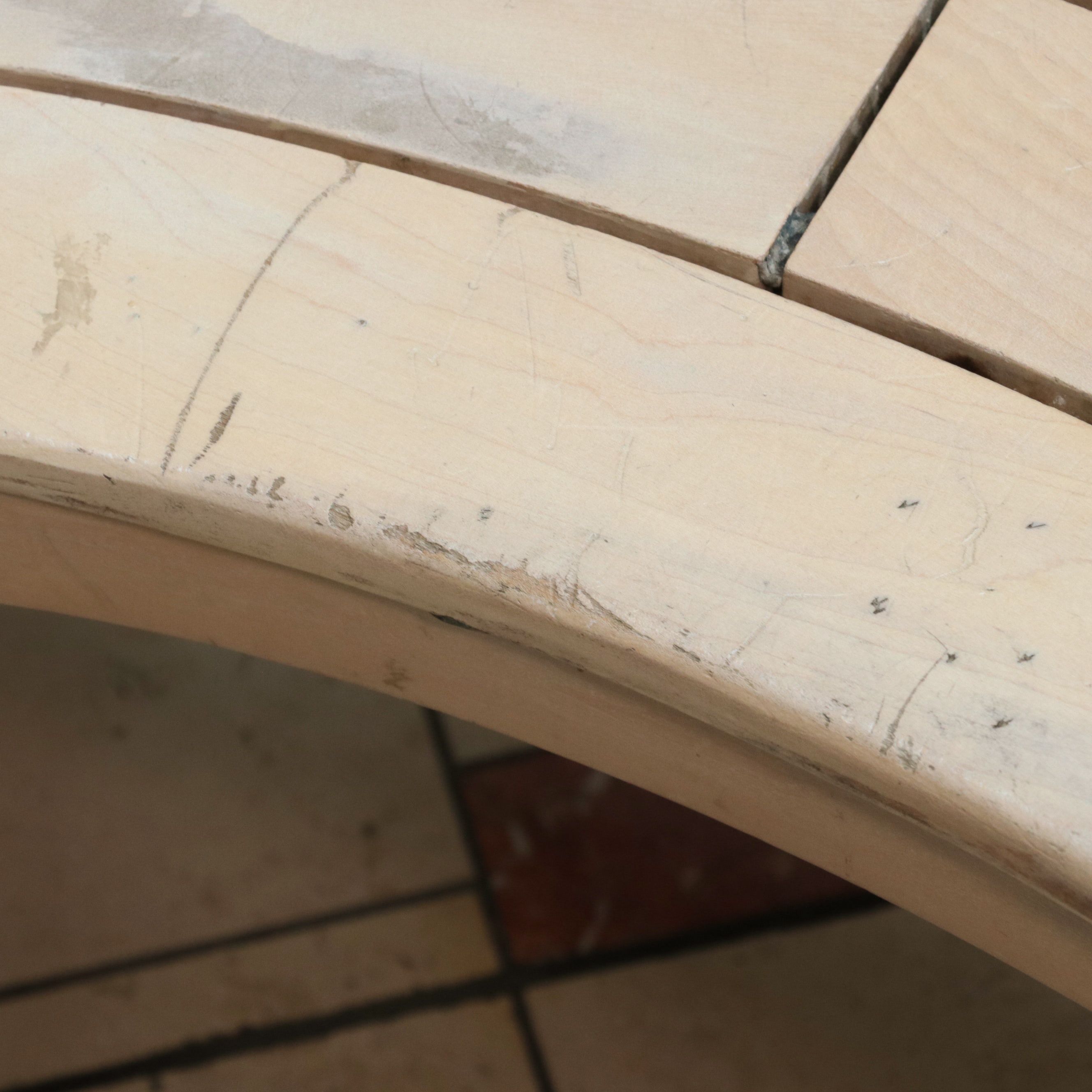 Pair of Large Wooden Slat Back Curved Benches with Armrests