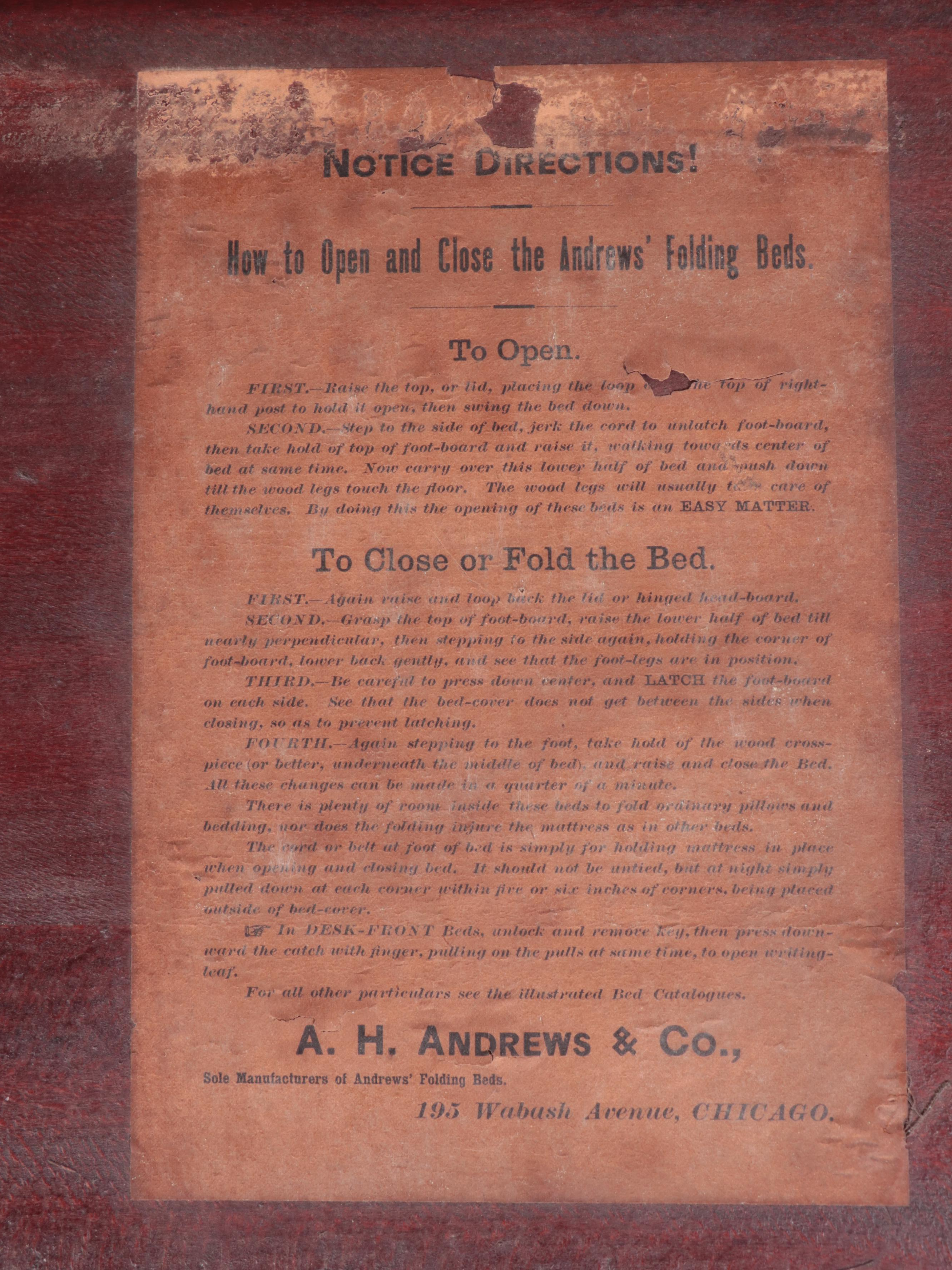 A.H. Andrews Victorian Eastlake Birch "Murphy" Bed in 3/4 Size