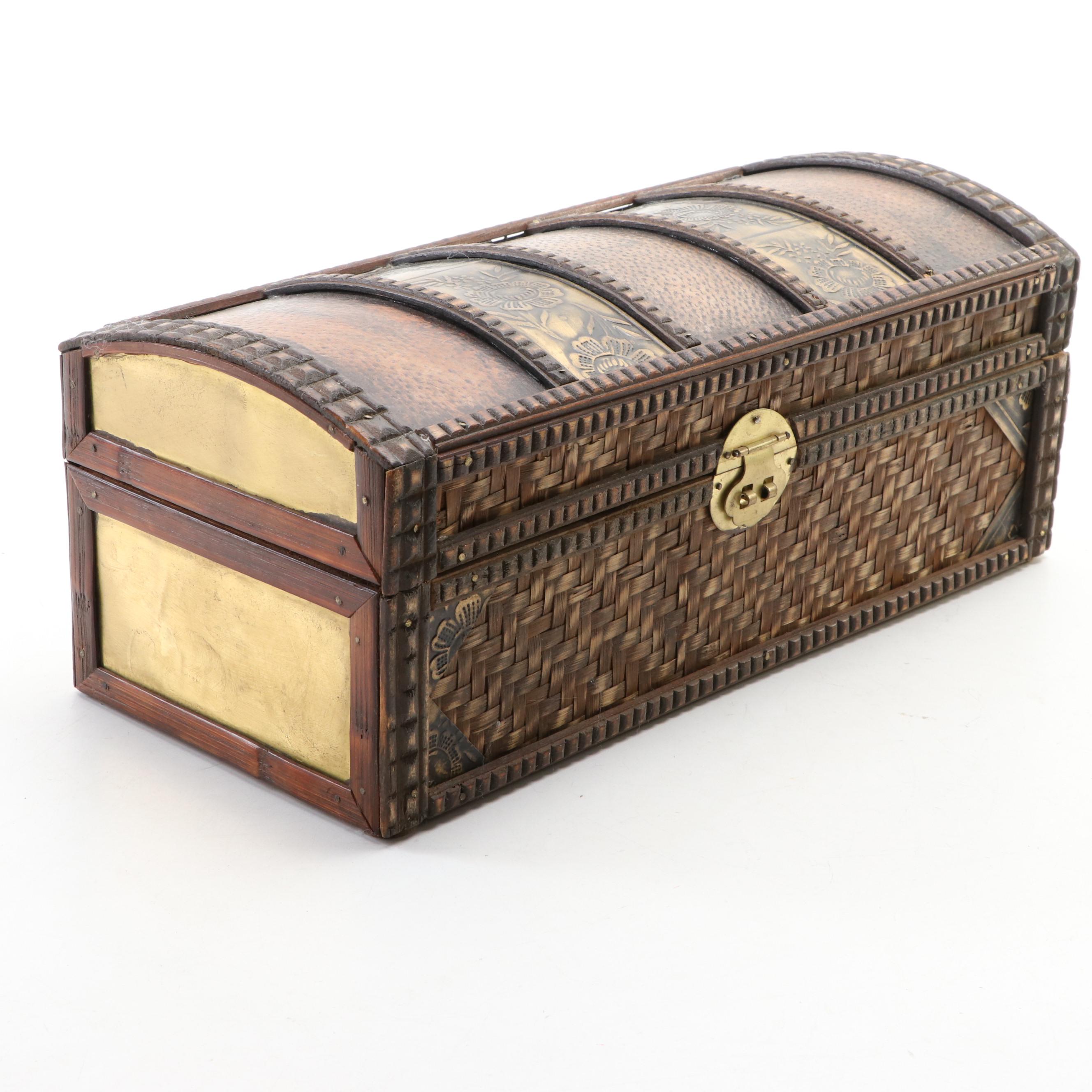Wooden Domed Lid Chest with Brass Accents
