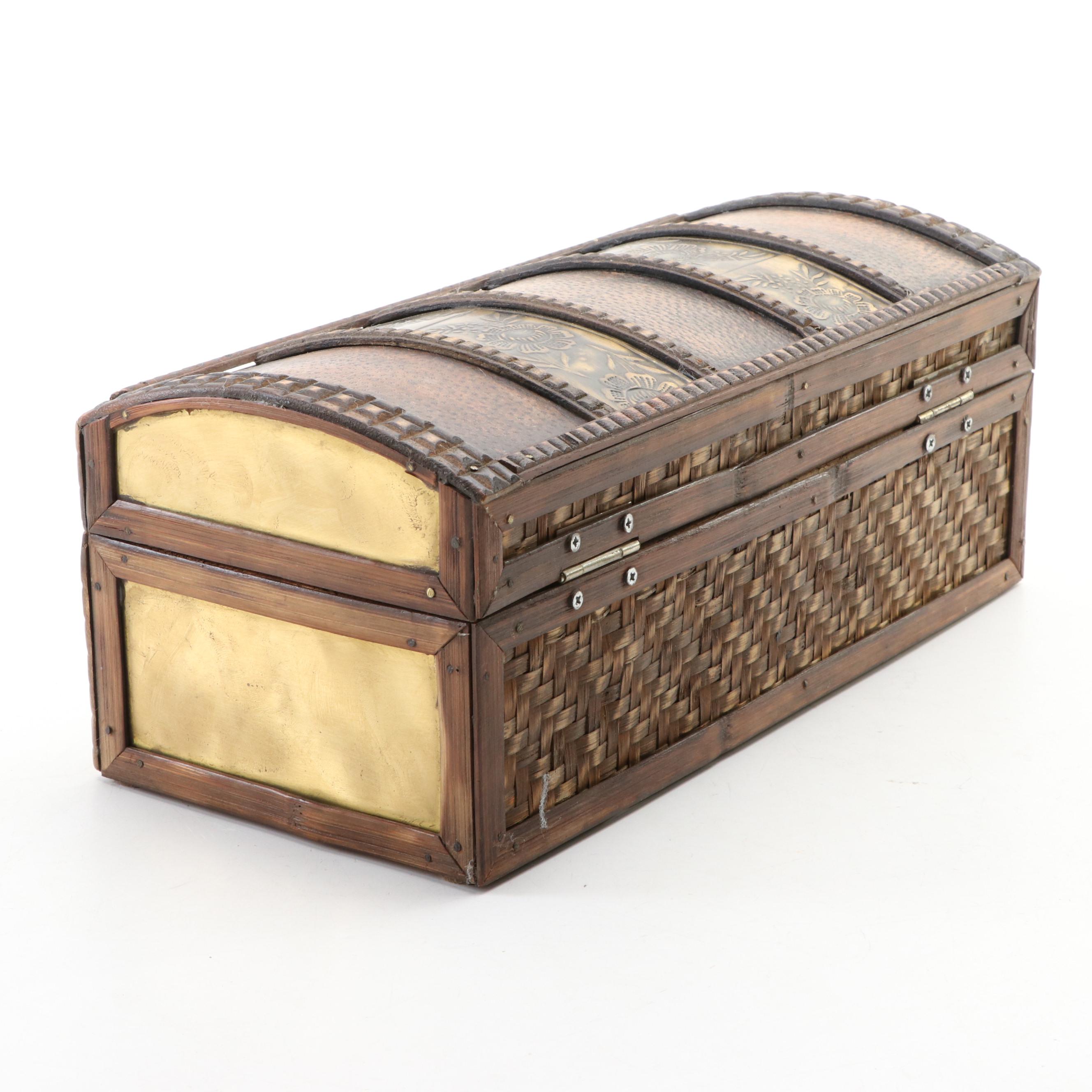 Wooden Domed Lid Chest with Brass Accents