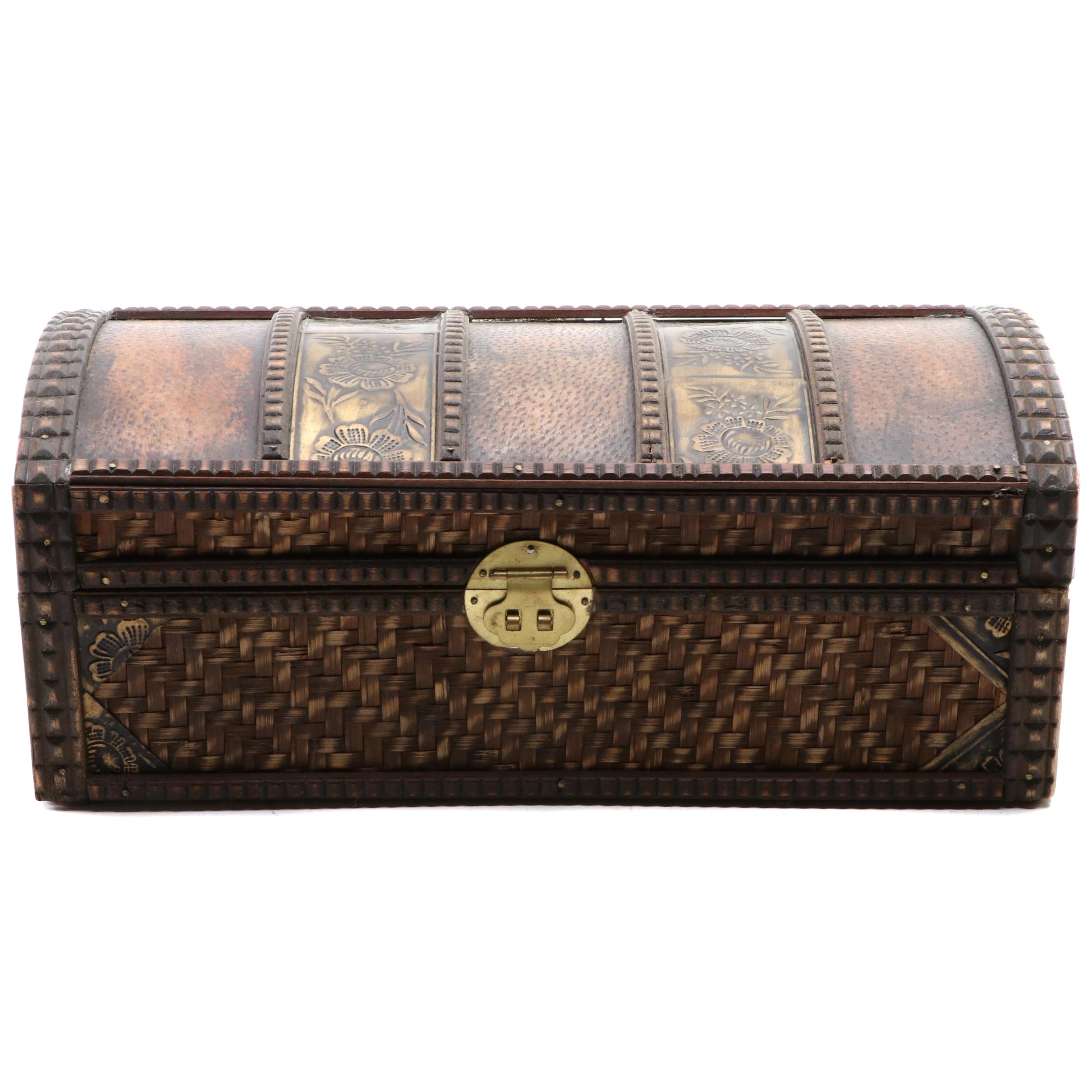 Wooden Domed Lid Chest with Brass Accents