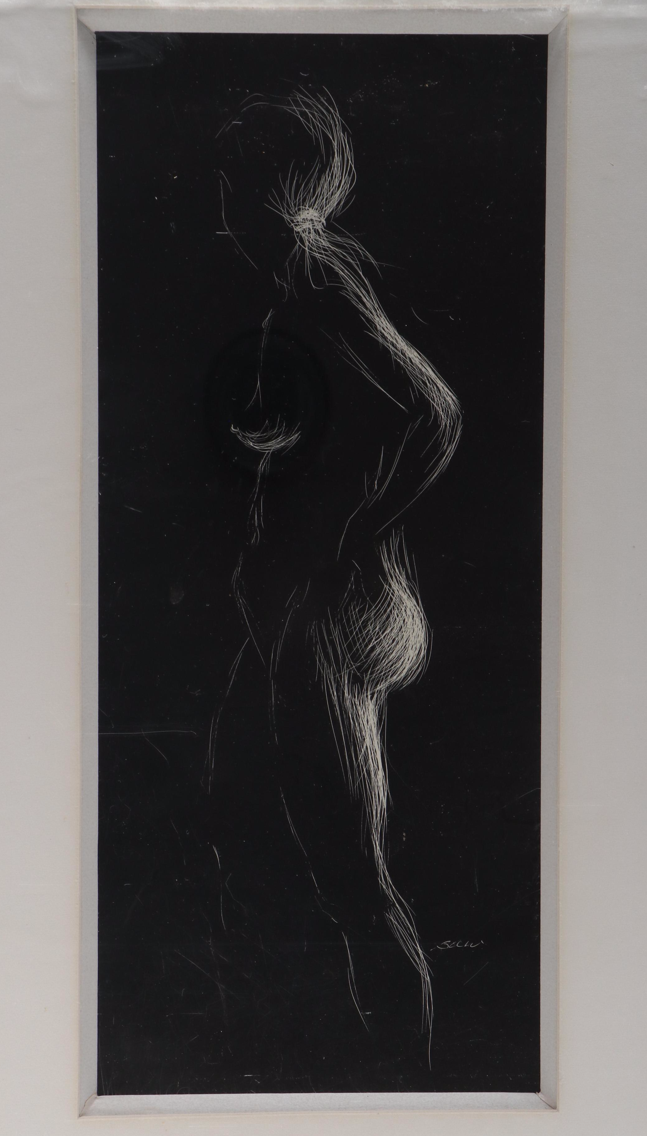 Bernyce Alpert Winick Scratch Board Figure Drawing "Jeunesse"