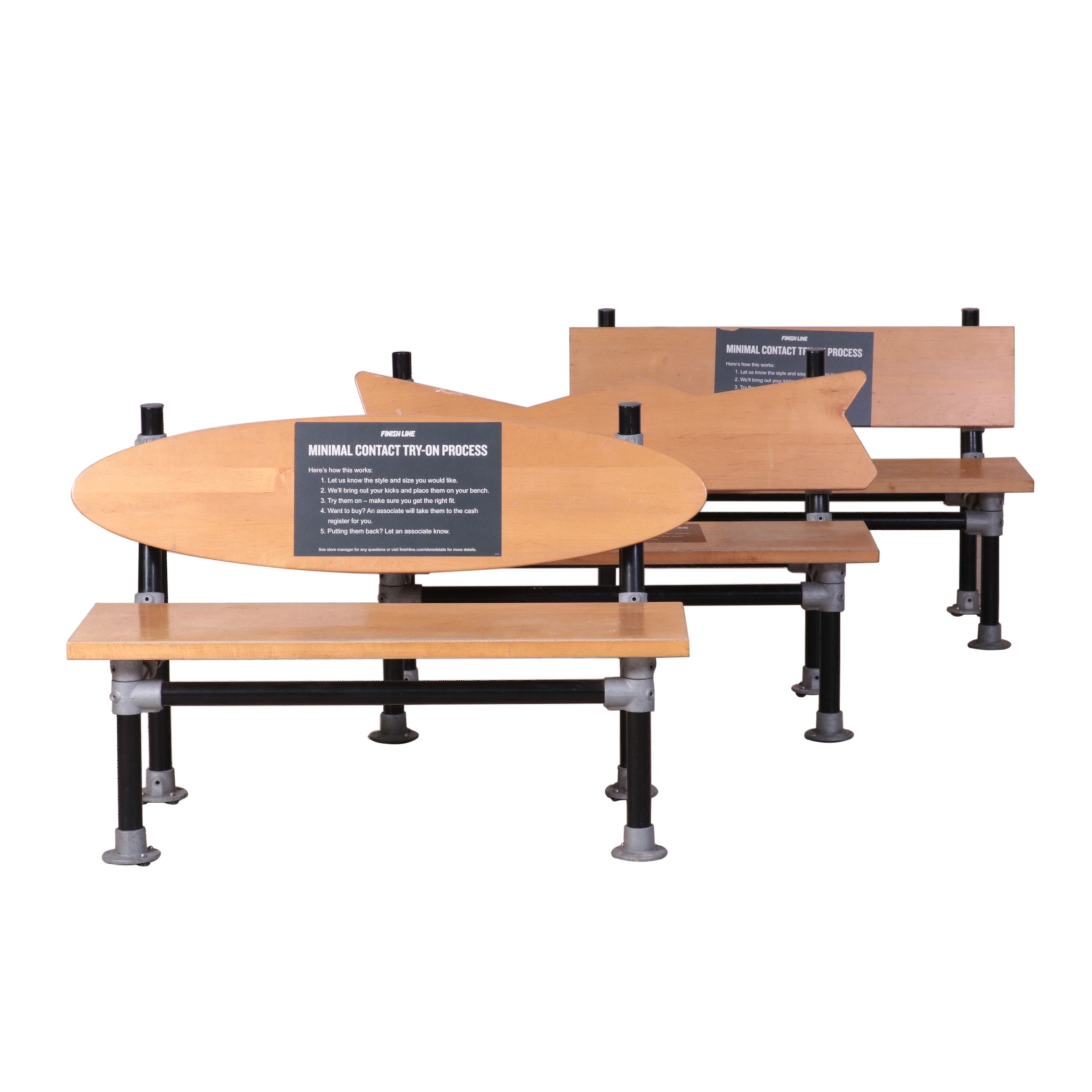 Three Metal and Wood Commercial Benches